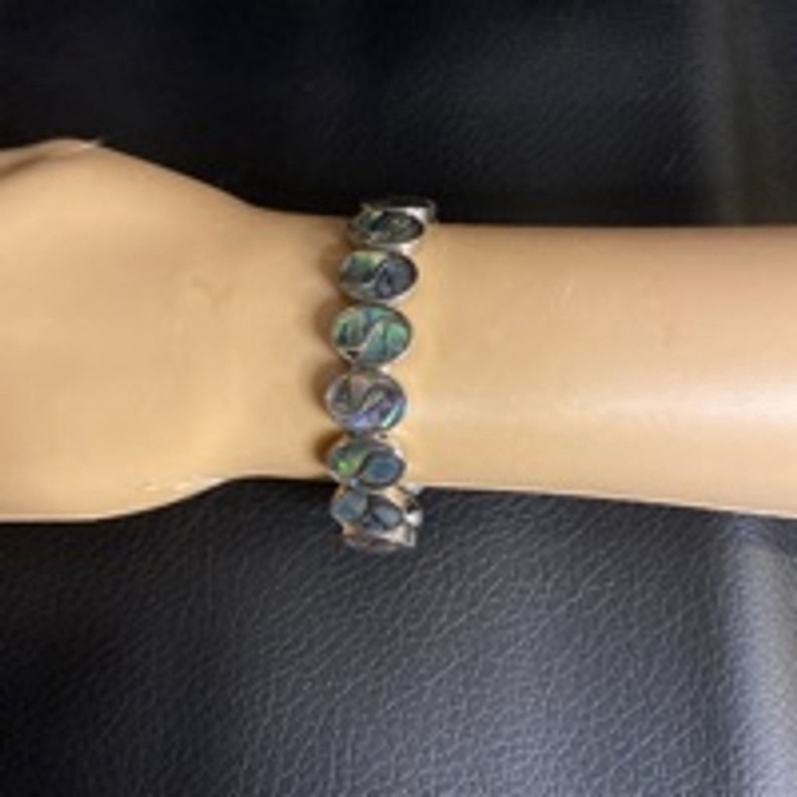 Vintage Mermaidcore Abalone Shell Oval Link Bracelet Silver Tone Size ONE SIZE - 3 Thumbnail