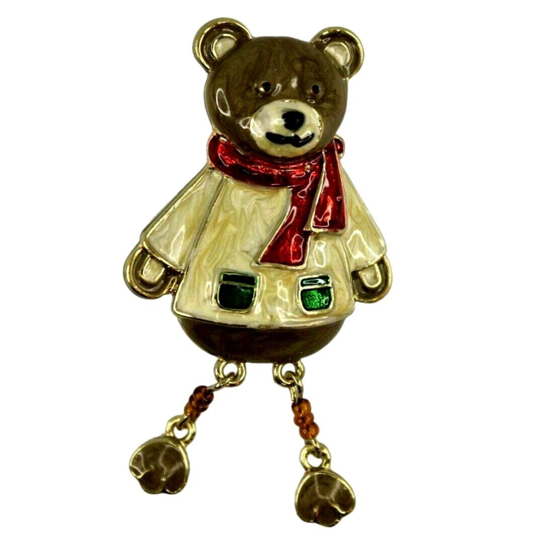 Other Enamel Bear Brooch •Christmas Sweater & Scarf •Dangle Legs Size ONE SIZE - 1 Thumbnail