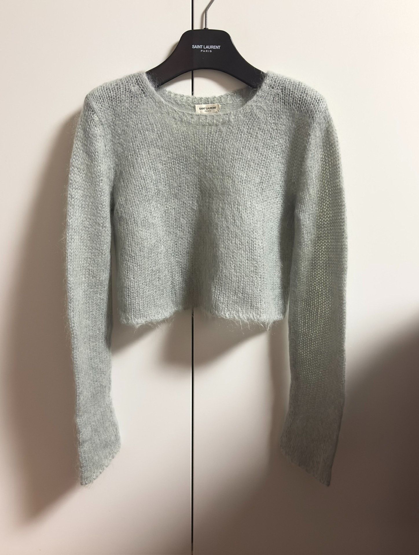 Saint Laurent Paris Saint Laurent Light Blue Cropped Mohair Sweater XS Size XS / US 0-2 / IT 36-38 - 1 Thumbnail