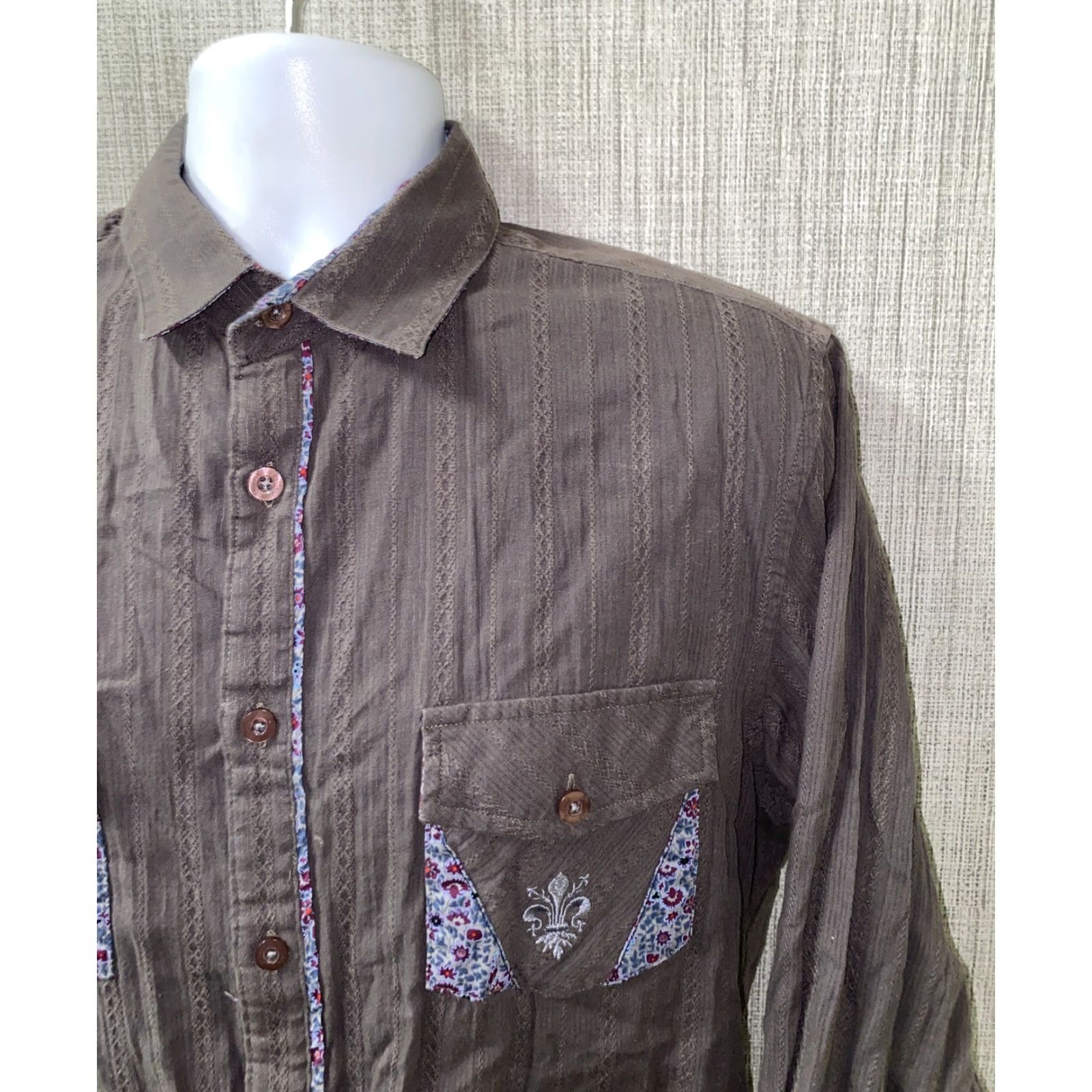 Vintage DaVinci Mens Gray Long Sleeve Button Front Shirt L Regular Cotton Cap-Down Collar Casual Vintage? Wait not allowed. Size US L / EU 52-54 / 3 - 2 Thumbnail