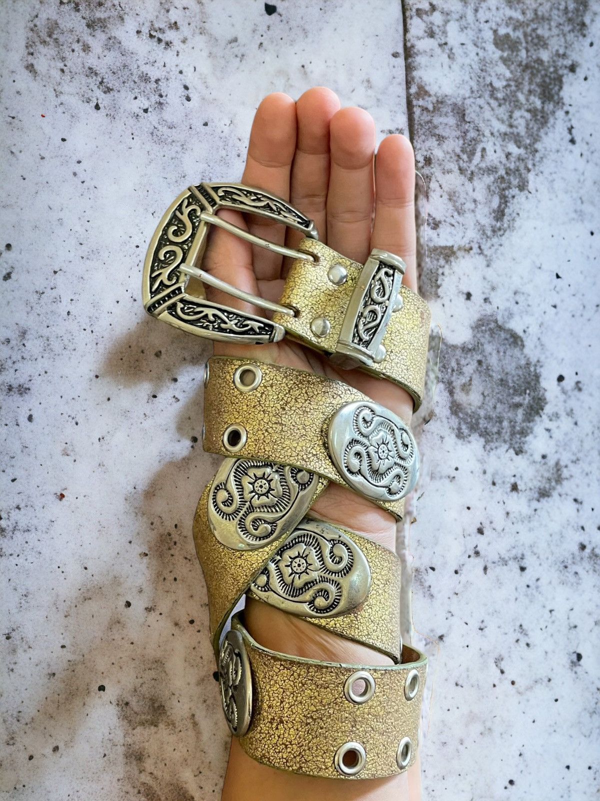 Vintage Western Bronze Worn Belt Y2K Avant Garde