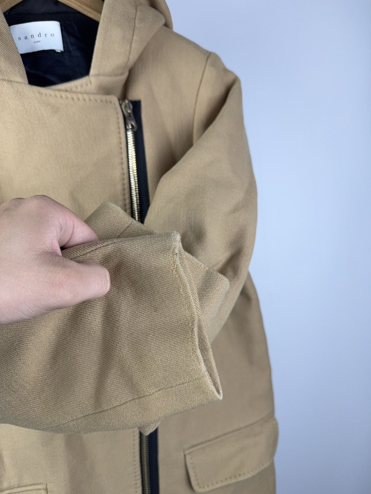 Sandro Luxury Sandro Paris Wool Hooded Coat Beige Asym Zip 38 S-M Size S / US 4 / IT 40 - 5 Thumbnail