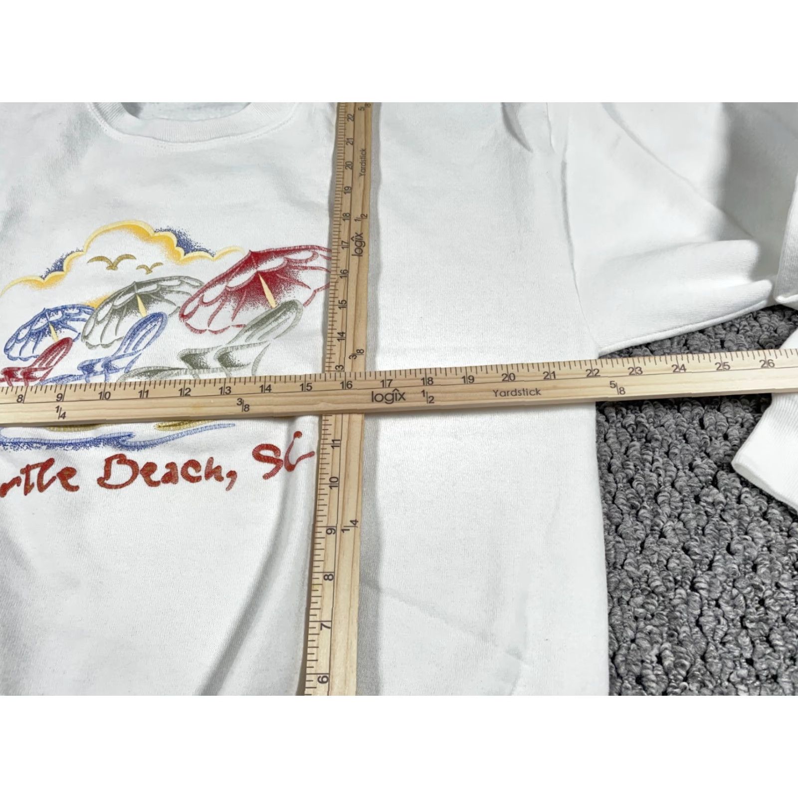 Jerzees VINTAGE Jerzees Sweatshirt Shirt Adult Large White Myrtle Beach Sketch Print 90s City Hipster Retro Mens Size US L / EU 52-54 / 3 - 7 Thumbnail