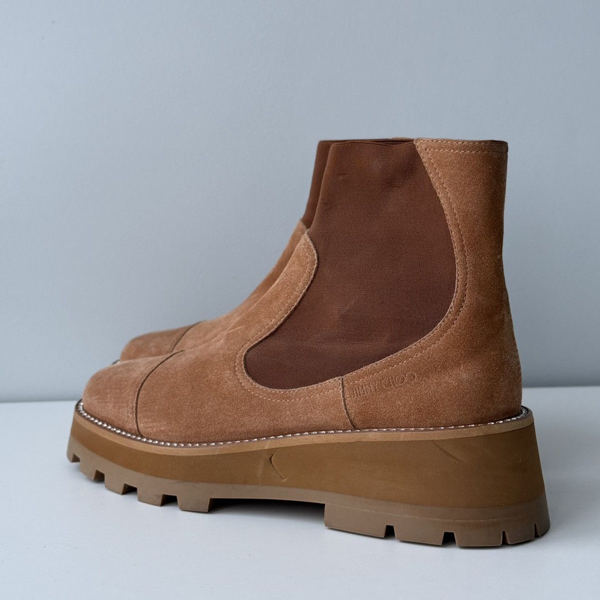 Jimmy Choo Jimmy Choo Suede Boots Caramel Crystal Platform Chelsea Size US 11 / IT 41 - 5 Thumbnail