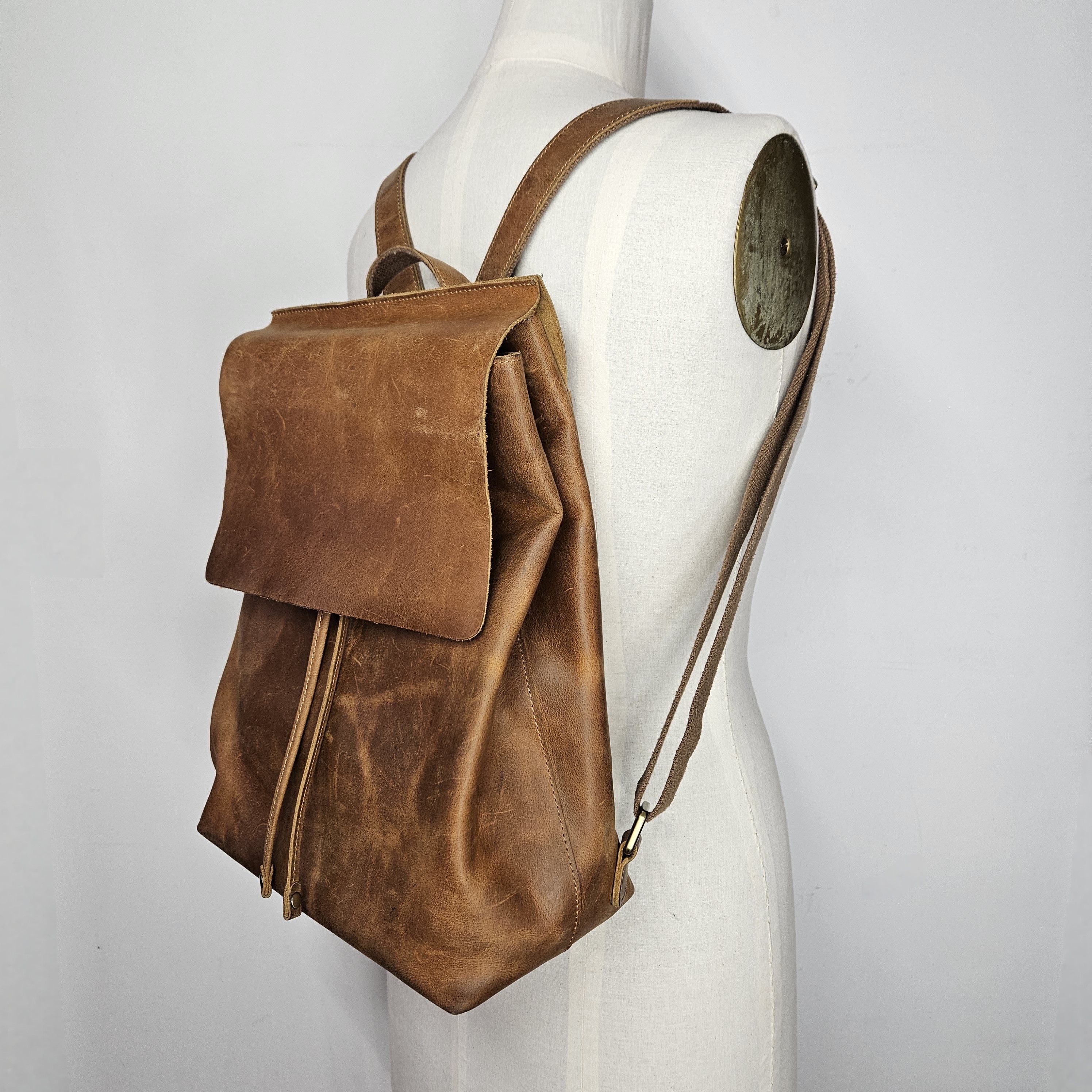 Other S-Zone 11x13x5.5" Backpack Unisex Leather Brown Adjustable Size ONE SIZE - 2 Thumbnail