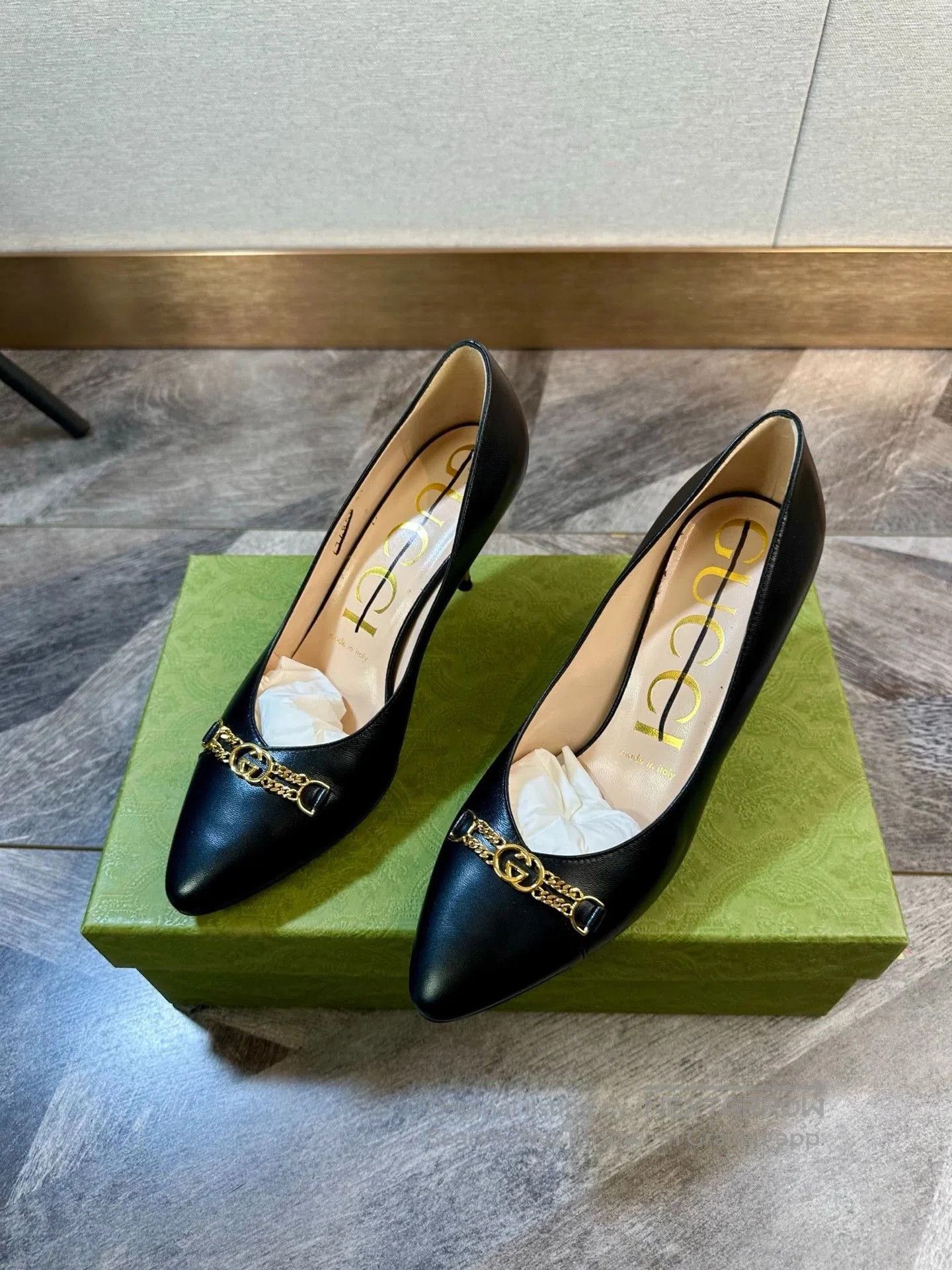 Gucci Gucci Black Gold Chain Double G Heels. Size US 6 / IT 36 - 2 Thumbnail