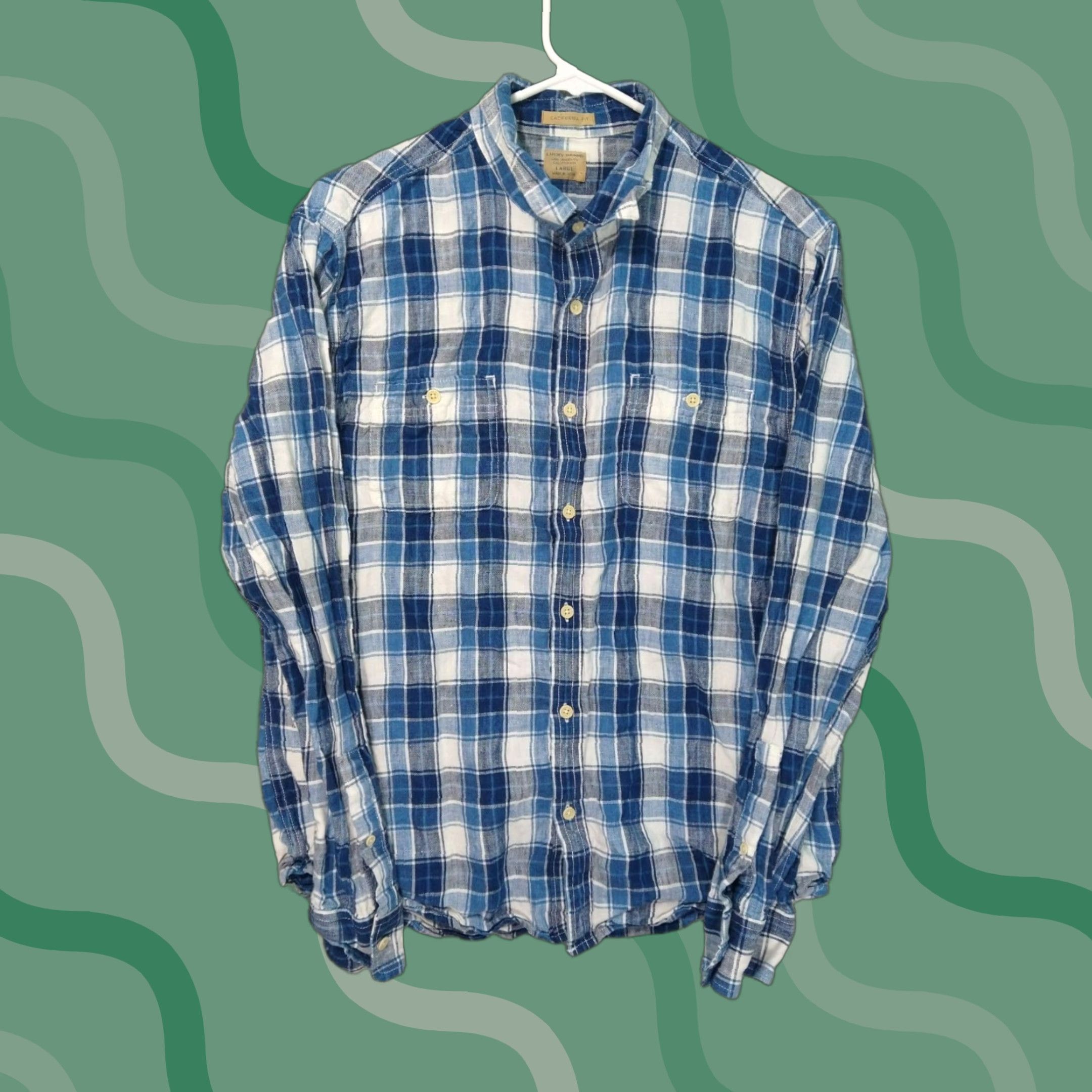 Lucky Brand Lucky Brand Shirt Mens Large Blue Plaid Linen California Fit Button Up Long Sleeve Collared - Navy/Blue - Casual Workwear Mens Size US L / EU 52-54 / 3 - 1 Thumbnail