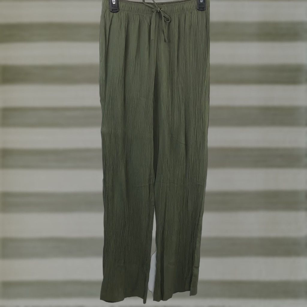 Vintage Jaclyn Smith Crepe Pants S Green Straight Leg 26" Elastic Waist Drawstring Lounge Size 28" / US 6 / IT 42 - 1 Thumbnail