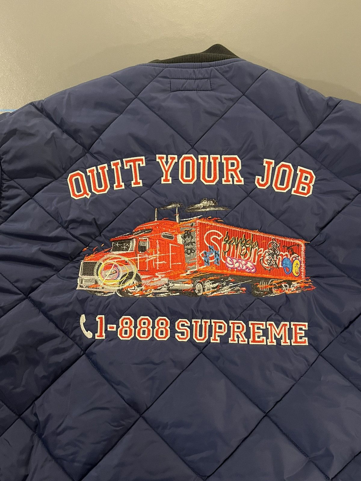 Supreme Supreme Quit Your Job Quilted Jacket - Blue XL Size US XL / EU 56 / 4 - 2 Thumbnail
