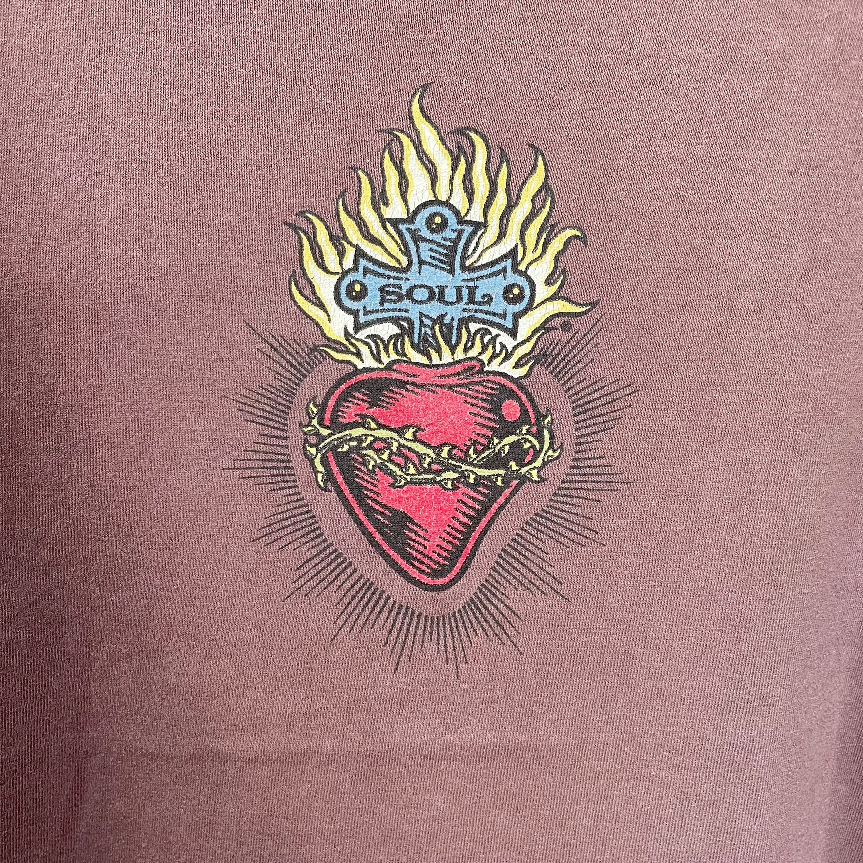 Vintage Vintage 90s SOUL Sacred Heart Flame T-Shirt Size US XL / EU 56 / 4 - 2 Thumbnail