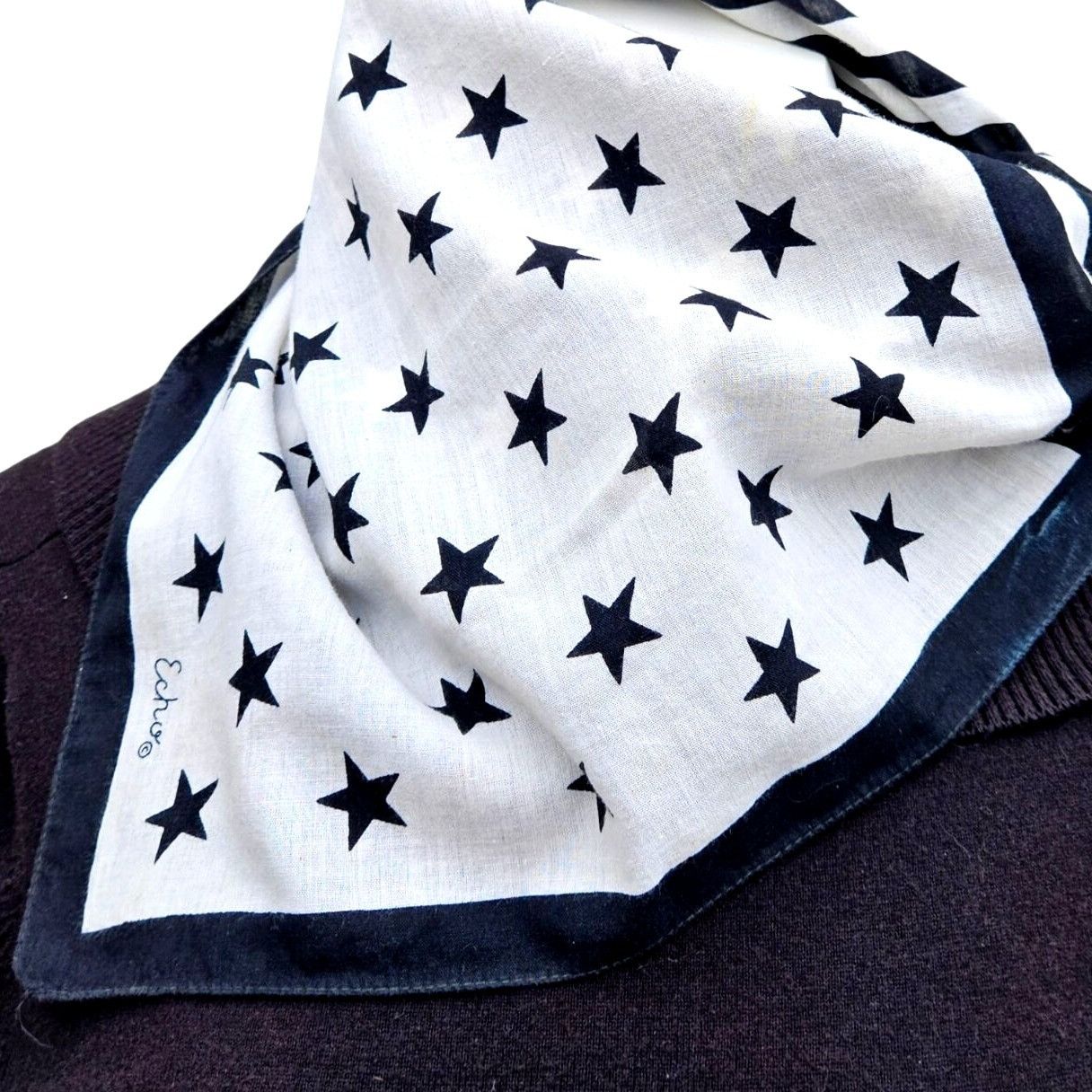 Vintage Vintage Echo Black White Stars Stripes Cotton Scarf 25x26 Am Size ONE SIZE - 7 Thumbnail