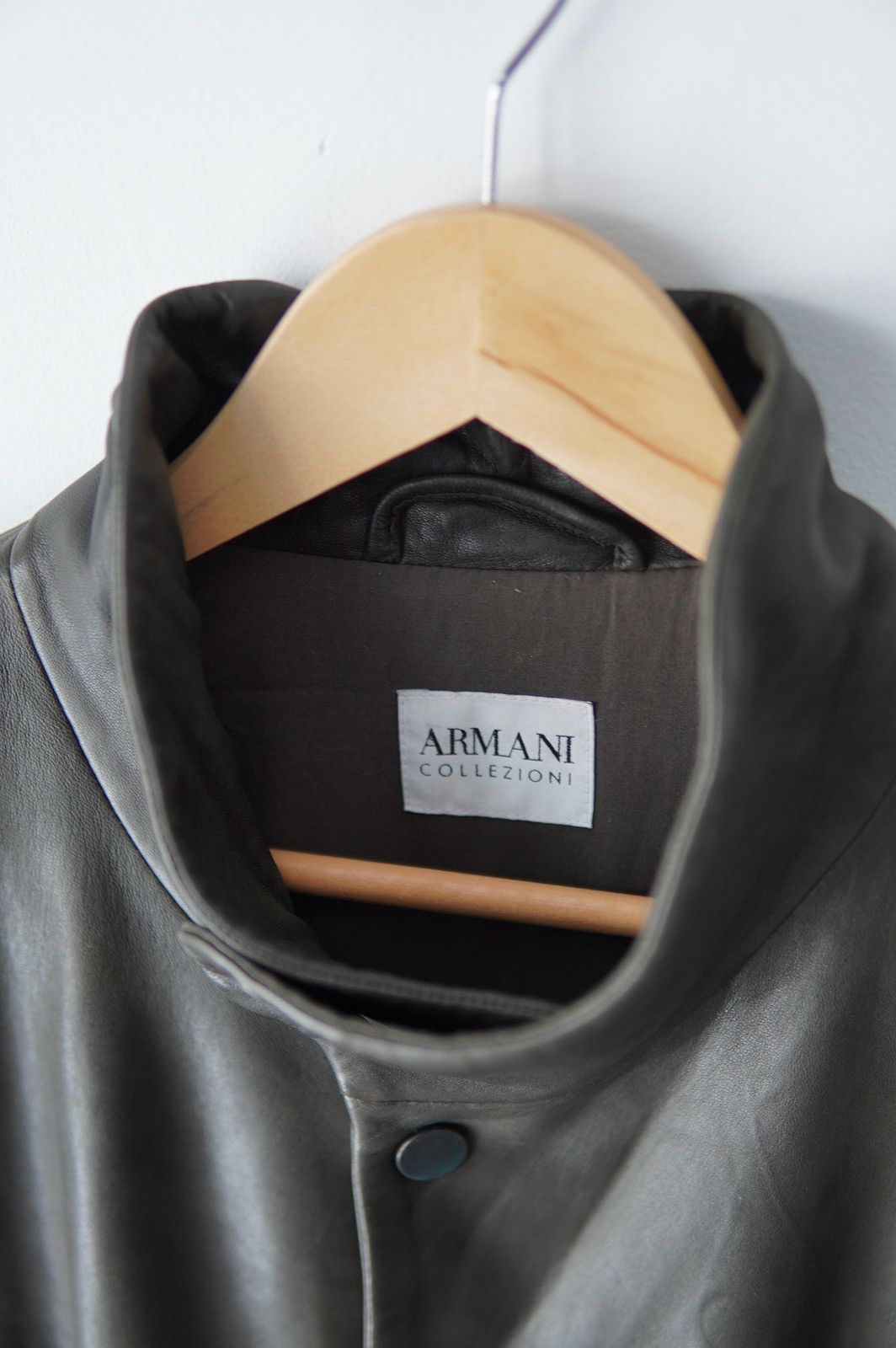 Armani Collezioni 1990s Armani Collezioni Runway Olive Leather Jacket Size US L / EU 52-54 / 3 - 8 Thumbnail