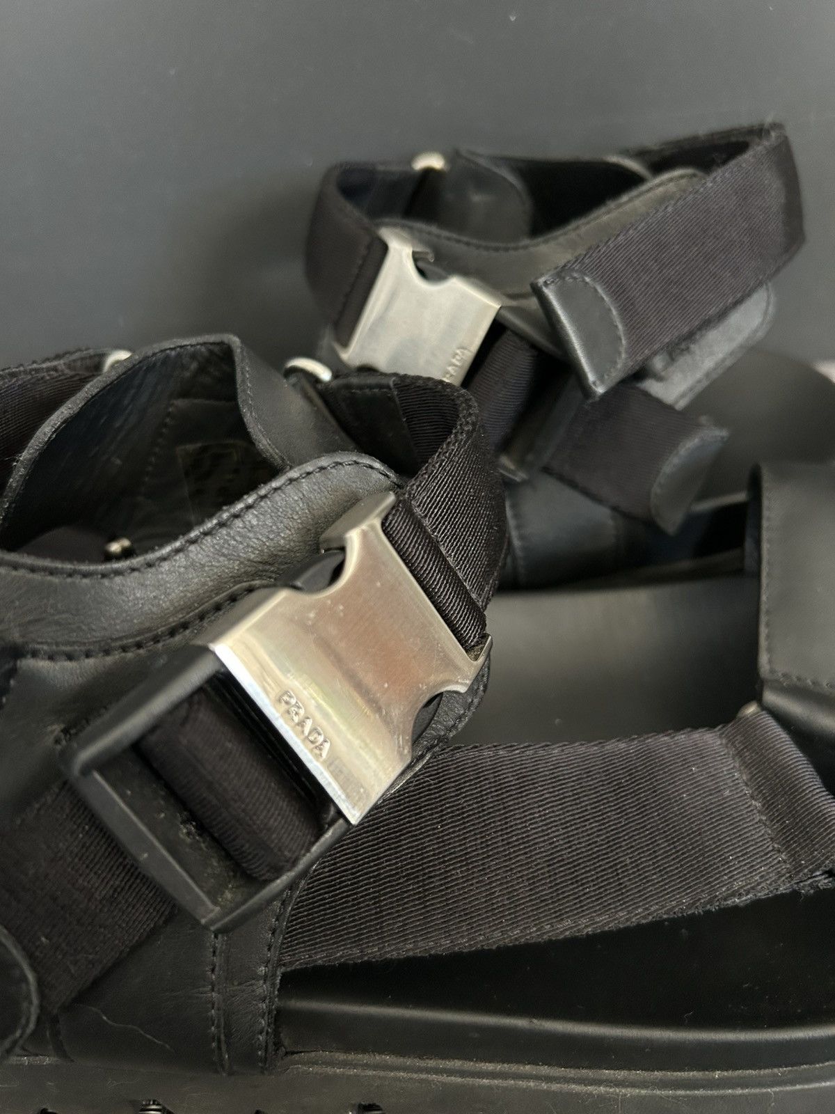 Prada *PRADA* Black Sporty Nylon & Leather Tape Strap Sandals 10 Size US 10 / EU 43 - 6 Thumbnail