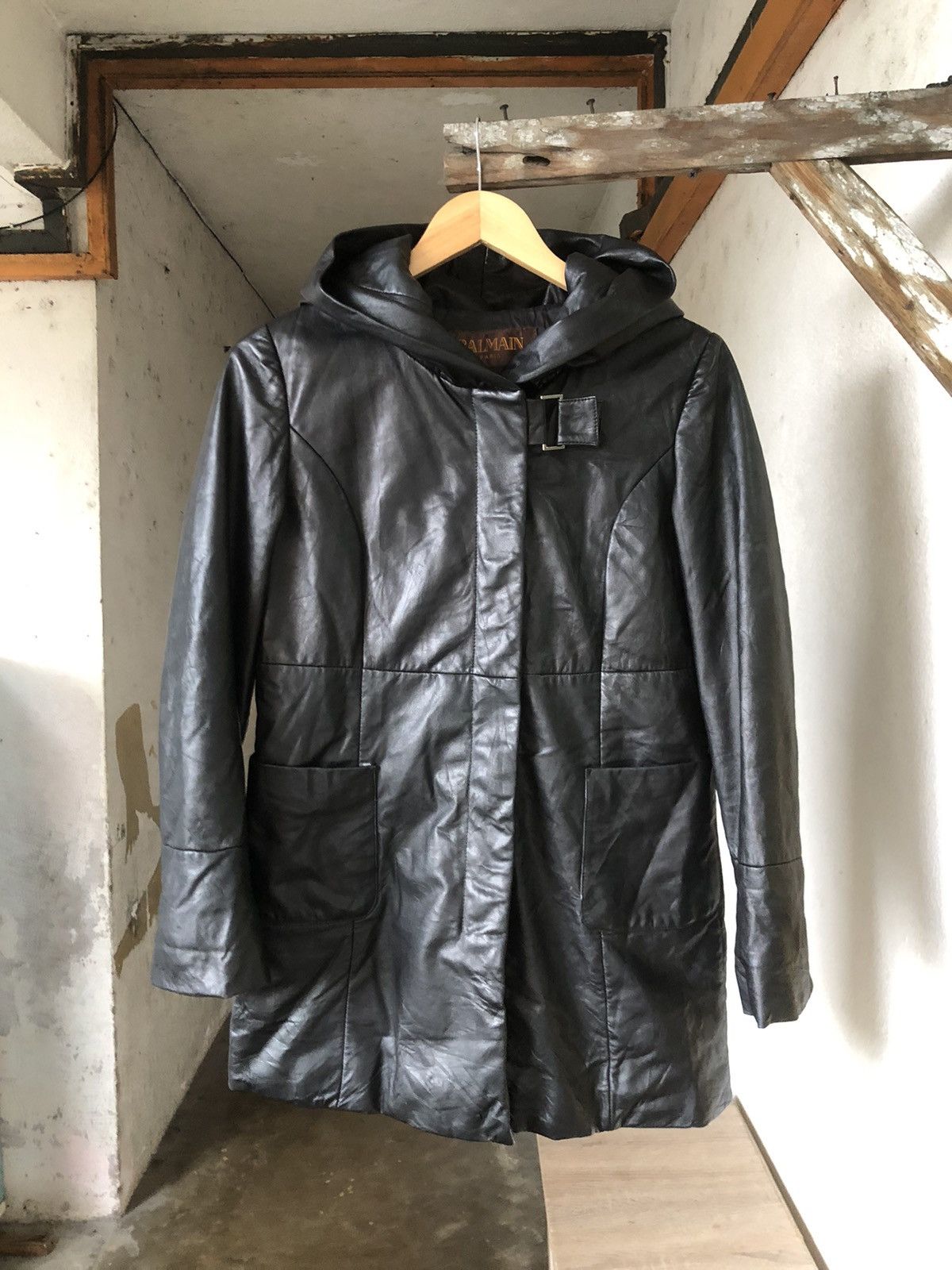 Balmain 🏴 Vintage Balmain Paris Soft Leather Long Jacket Wt Hoodie Size S / US 4 / IT 40 - 1 Thumbnail