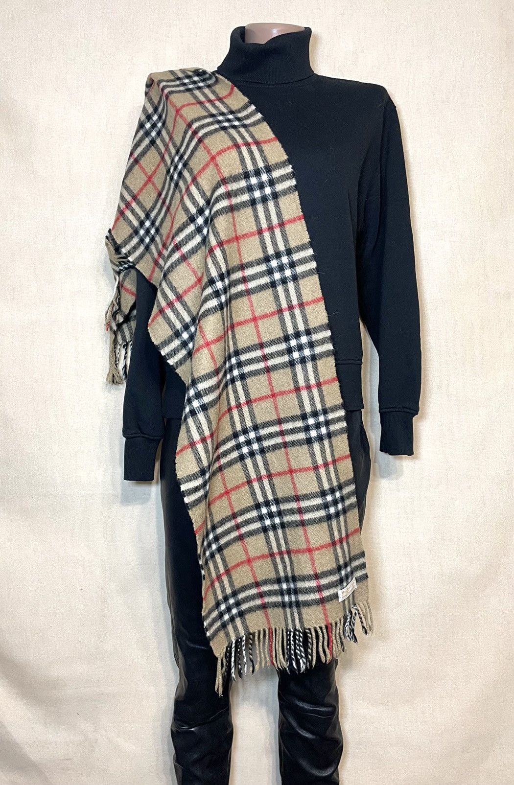 Vintage Burberry London cashmere tartan brown beige scarf Size ONE SIZE - 3 Thumbnail