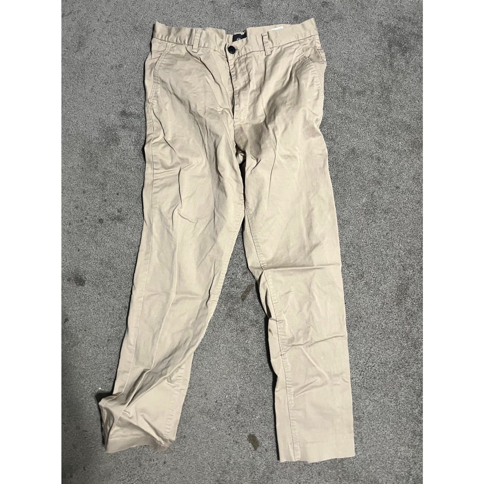 H&M H&M Beige Khakis Flat Front Cotton Pants Slim Fit 31x29 Men Regular Waist Zip Closure Belt Loops Slit Pockets Size US 31 - 2 Thumbnail