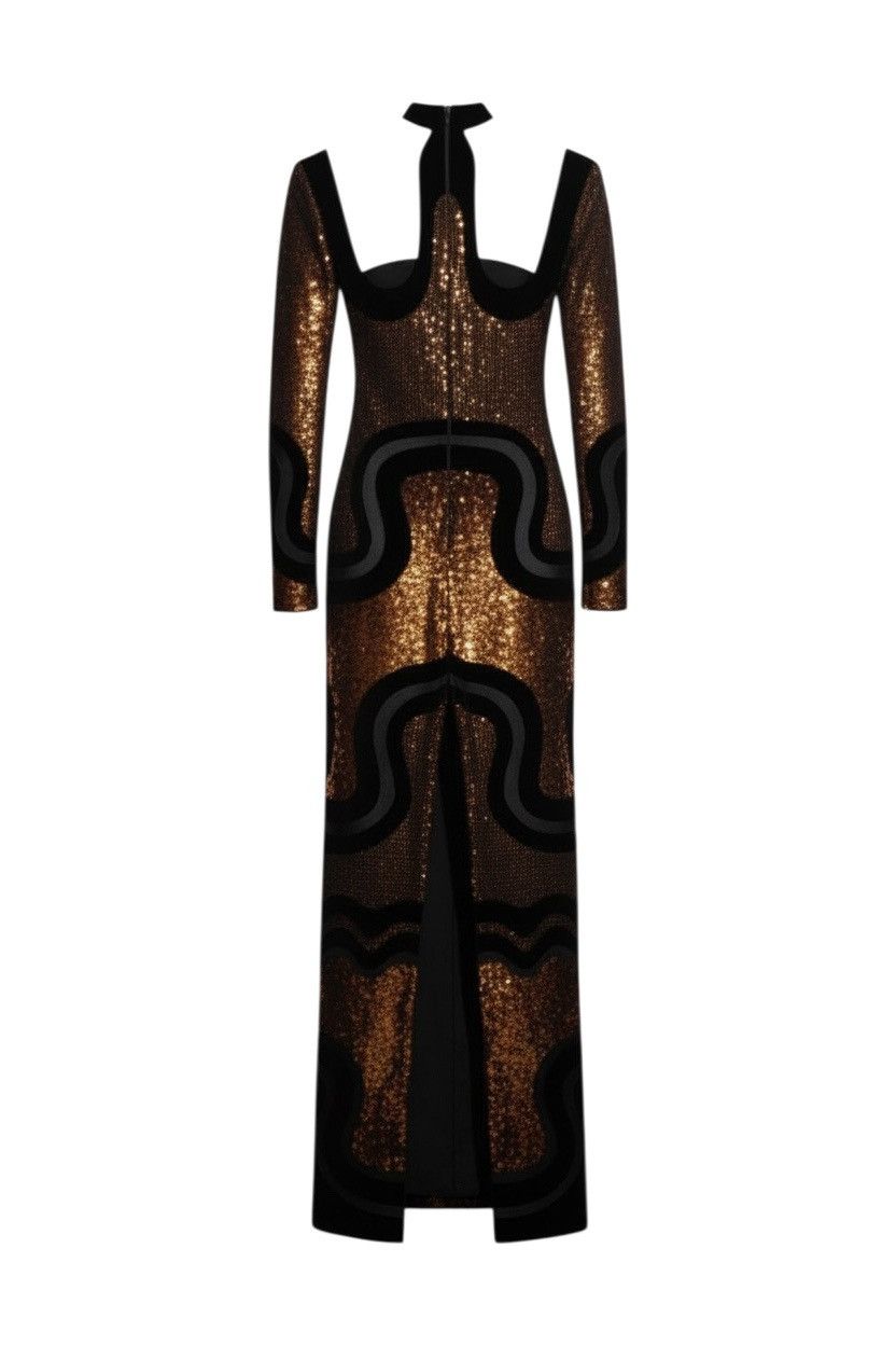 Tom Ford Tom Ford FW 2015 Runway Cutout Copper Sequin & Velvet Gown Size XS / US 0-2 / IT 36-38 - 3 Thumbnail