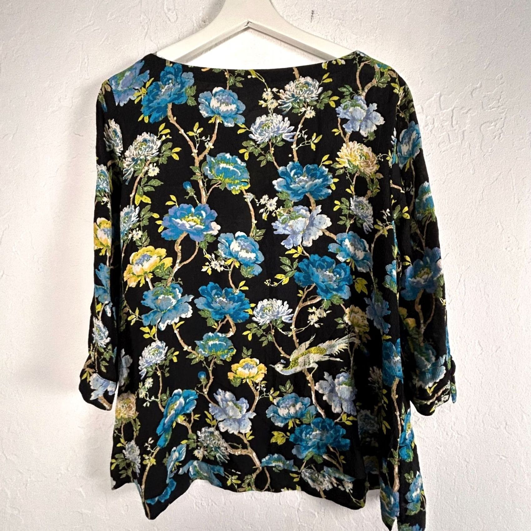 J. Jill J.Jill Womens Floral Print 3/4 Sleeve Rayon Blouse Top Large Petite Black Blue Size L / US 10 / IT 46 - 2 Thumbnail