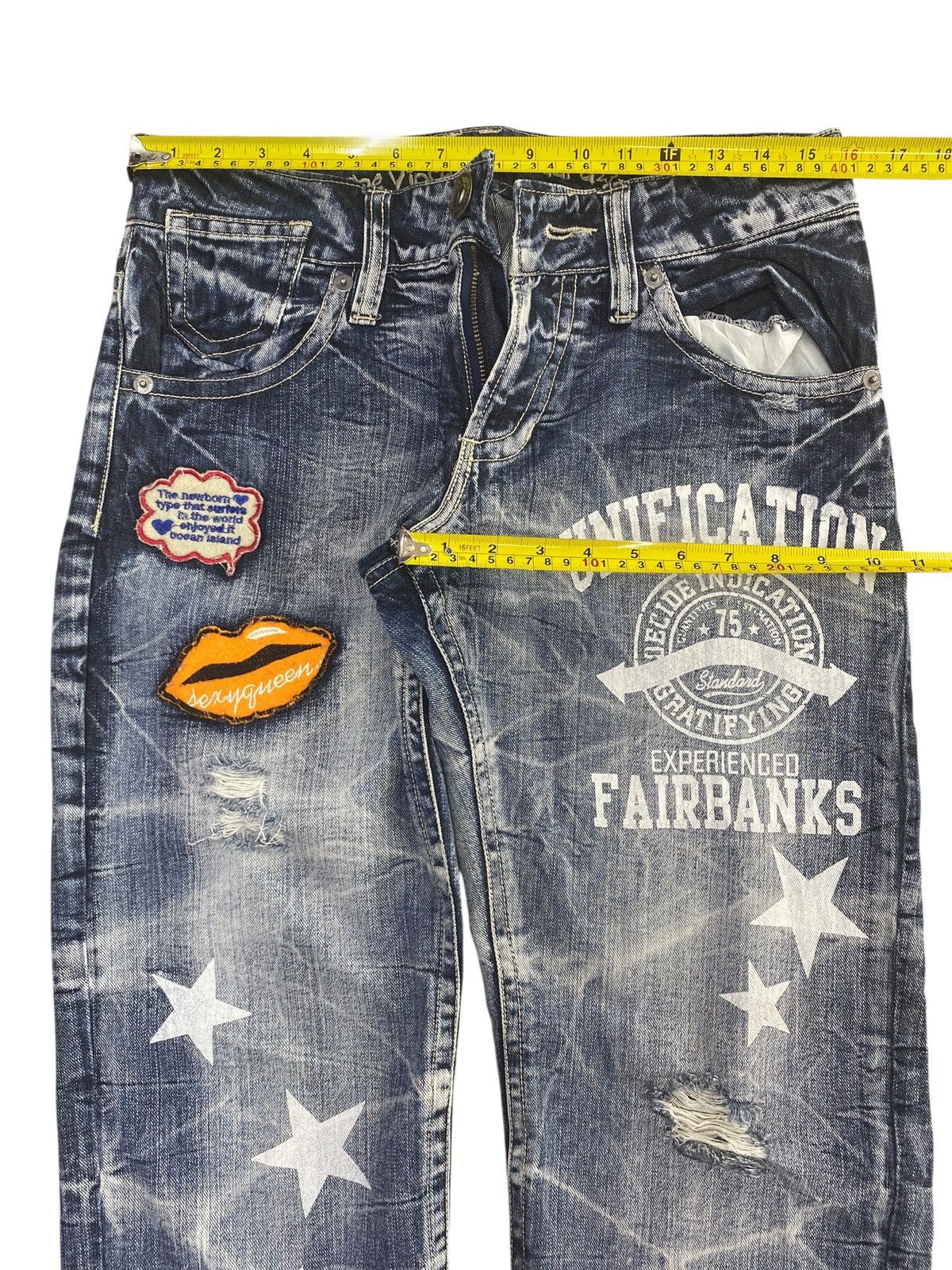 Japanese Brand Japanese Brand Patchwork Star Print Style Distressed Jeans Size US 32 / EU 48 - 5 Thumbnail