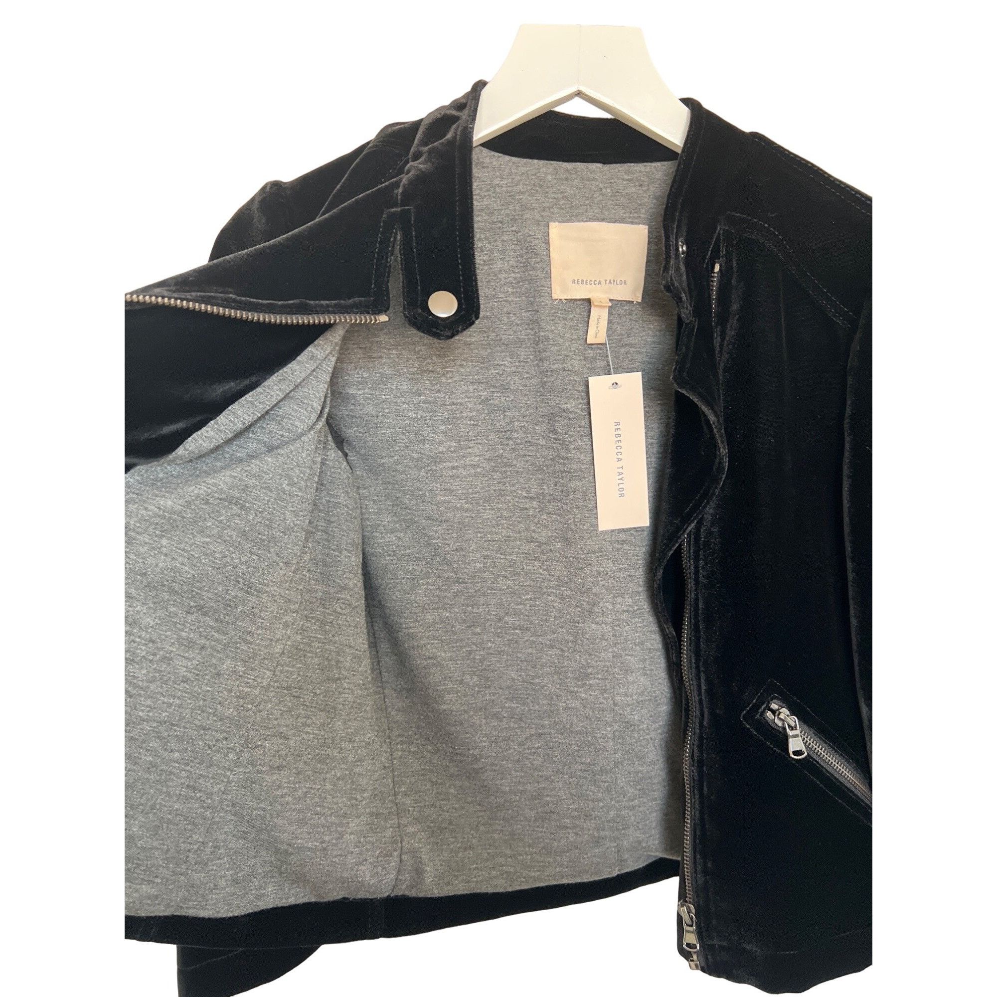 Rebecca Taylor Rebecca Taylor Black Velvet Moto Jacket 3/4 Sleeves Size S / US 4 / IT 40 - 4 Thumbnail