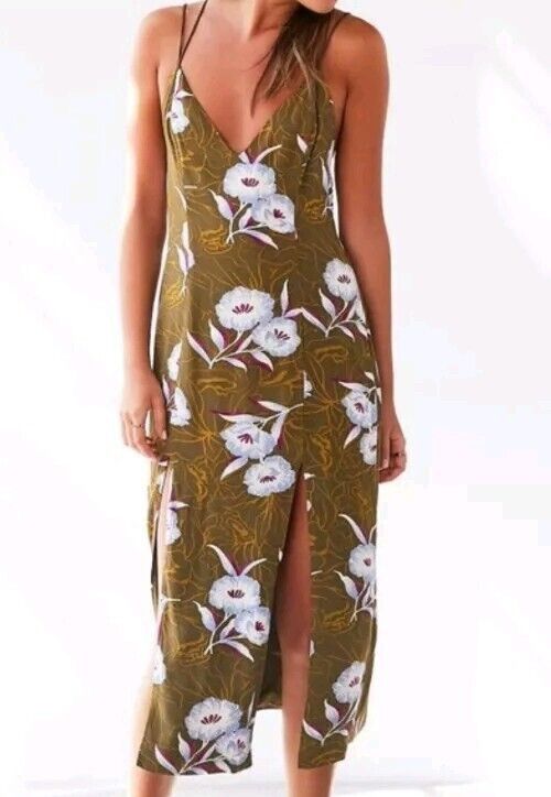 Urban Outfitters Silence + Noise Gemini Khaki Crepe Midi Dress size 2 Size XS / US 0-2 / IT 36-38 - 1 Thumbnail