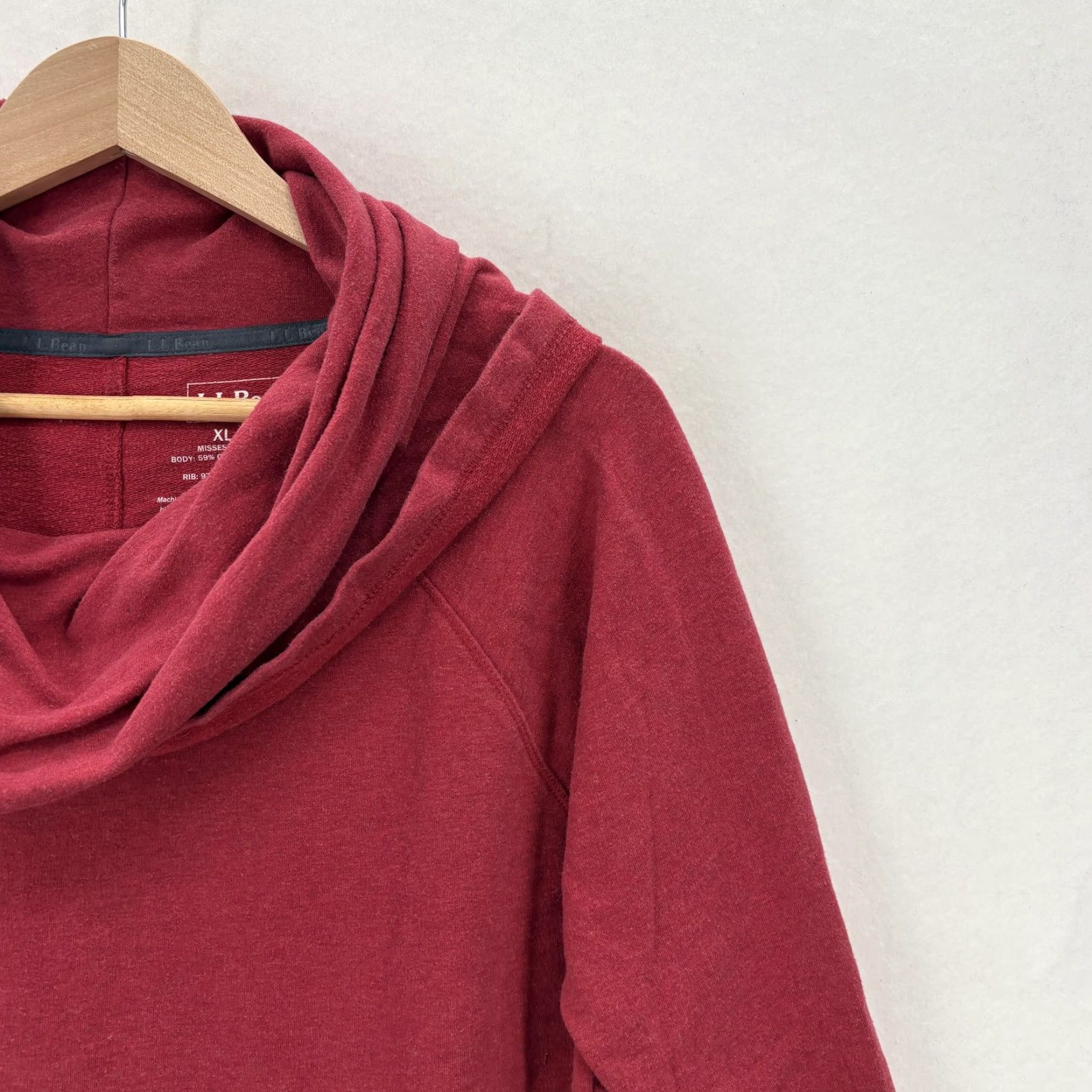 Vintage L.L.Bean Cozy Pullover Womens XL Red Cowl Neck Kangaroo Pocket Stretch Sweatshirt Casual Knit Size XL / US 12-14 / IT 48-50 - 2 Thumbnail