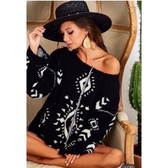 Other NWT Black White Slouchy Aztec Sweater | Boho Coastal Cowgirl Size S / US 4 / IT 40 - 17 Thumbnail