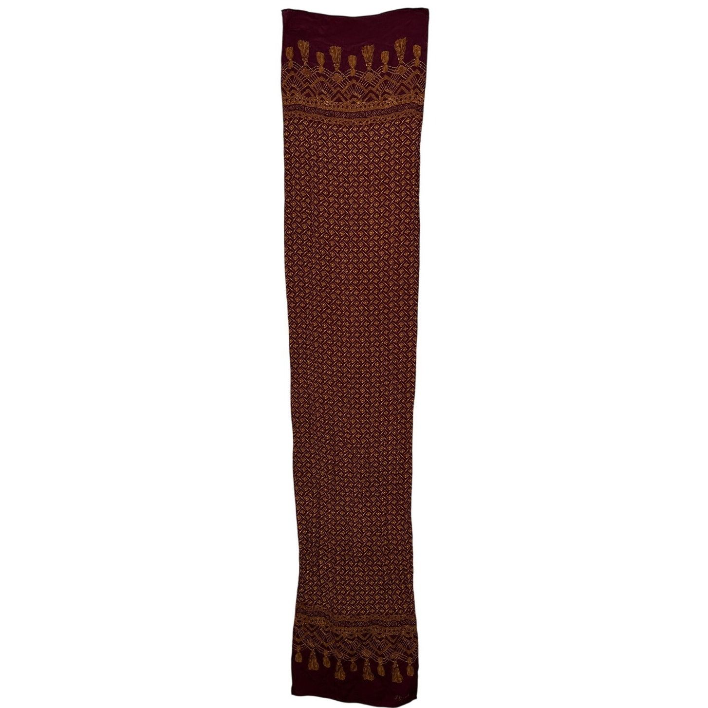 Vintage Vintage J.G. Hook silk floral tassel scarf maroon gold 48x10 Size ONE SIZE - 2 Thumbnail