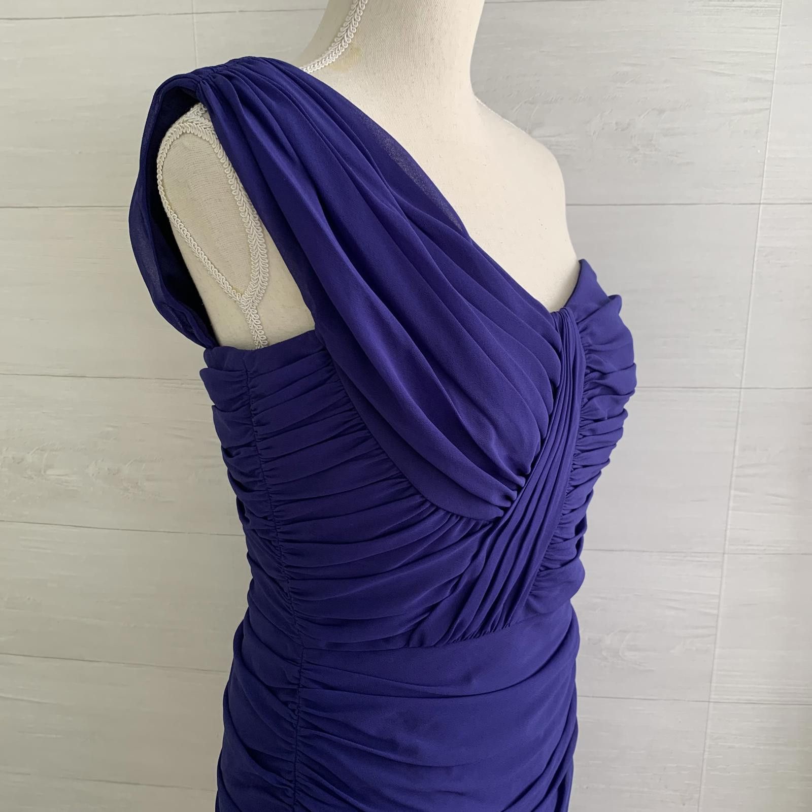 Designer Tadashi Shoji Indigo purple ruched one shoulder dress, sz 10 Size L / US 10 / IT 46 - 3 Thumbnail