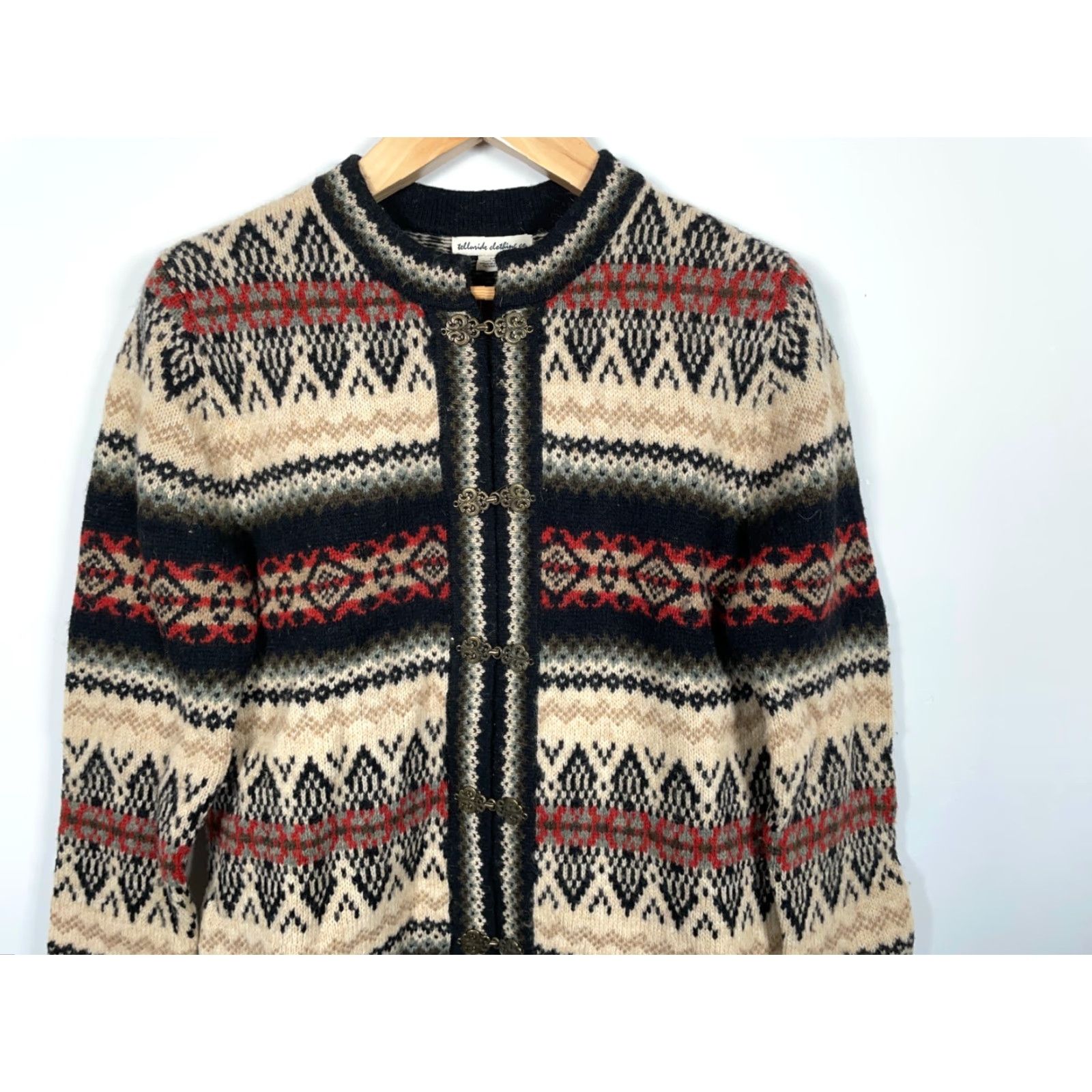 Vintage VINTAGE Telluride Clasp Wool Cardigan Women’s Medium Brown Geometric Southwestern 90s Classic Hipster Retro Aztec Knit Style Cardigan Mens Women? Size M / US 6-8 / IT 42-44 - 4 Thumbnail