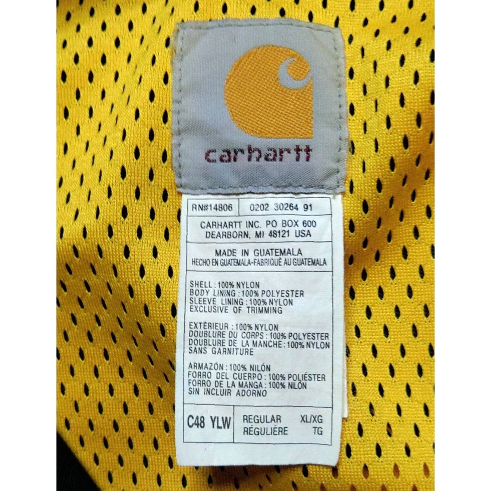 Carhartt VINTAGE Carhartt Jacket C48 90s Yellow & Black Hooded XL Men's Winter Windbreaker Insulated Mid-Length Size US XL / EU 56 / 4 - 5 Thumbnail