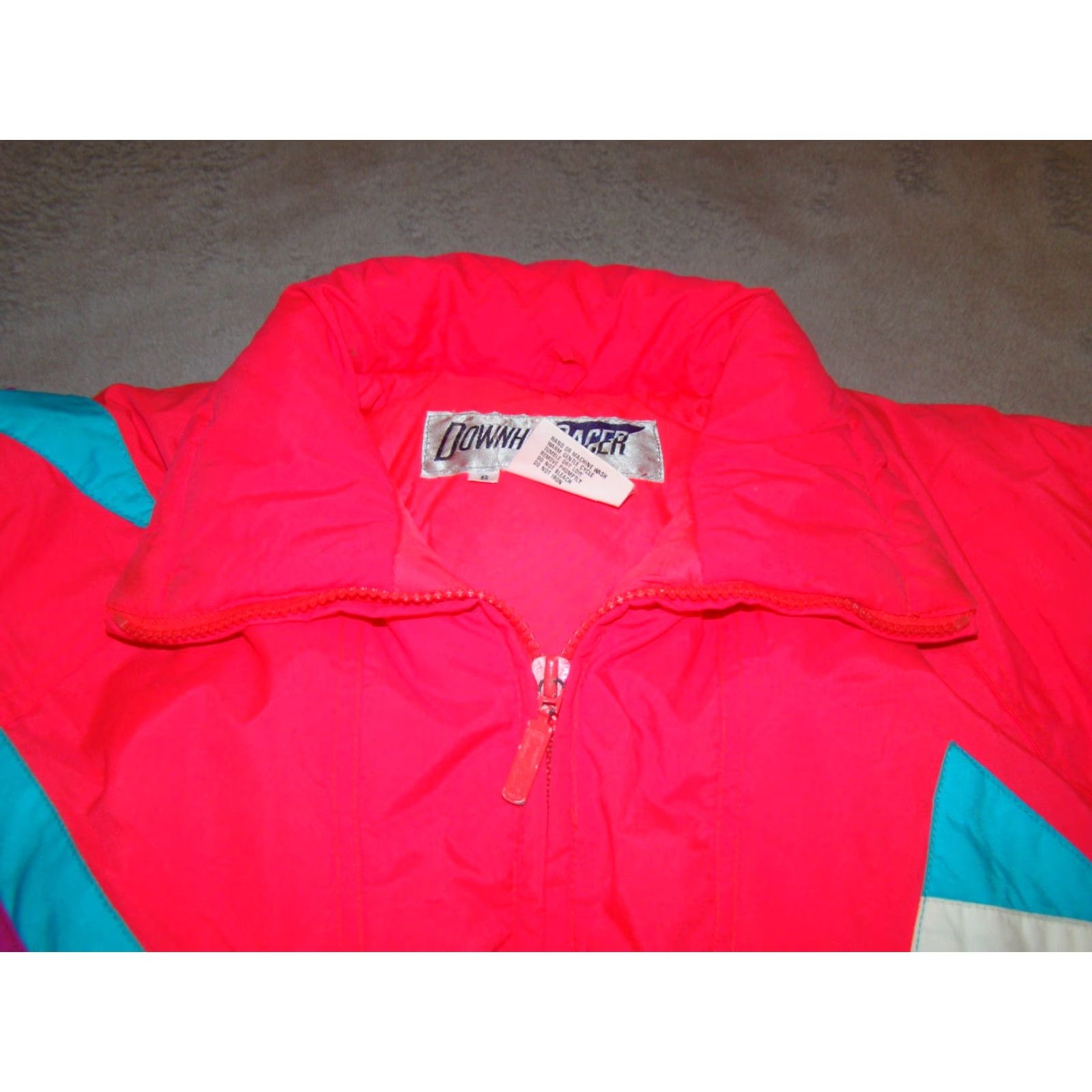 Pinko Vintage Women’s Small Downhill Racer Hot Pink Neon Nylon Down Ski Jacket Coat Size S / US 4 / IT 40 - 4 Thumbnail