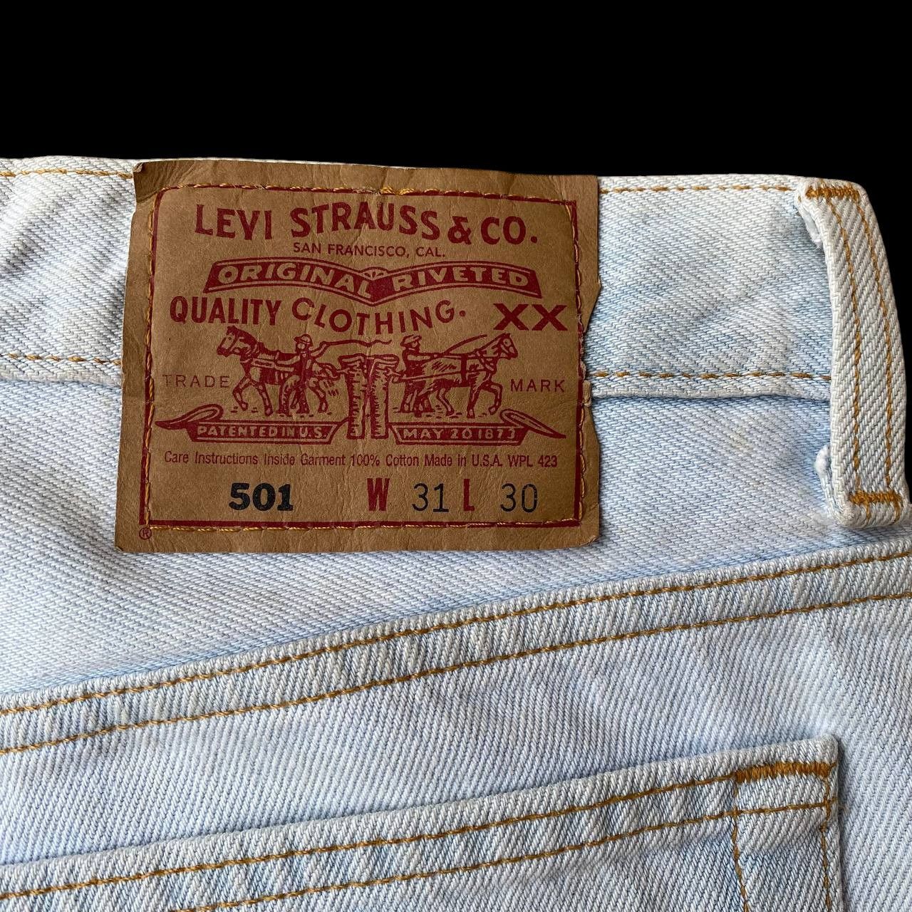 Levi's Vintage Clothing W30X30" VINTAGE 94 LEVIS 501 DISTRESSED LIGHTWASH DENIM Size US 30 / EU 46 - 10 Thumbnail