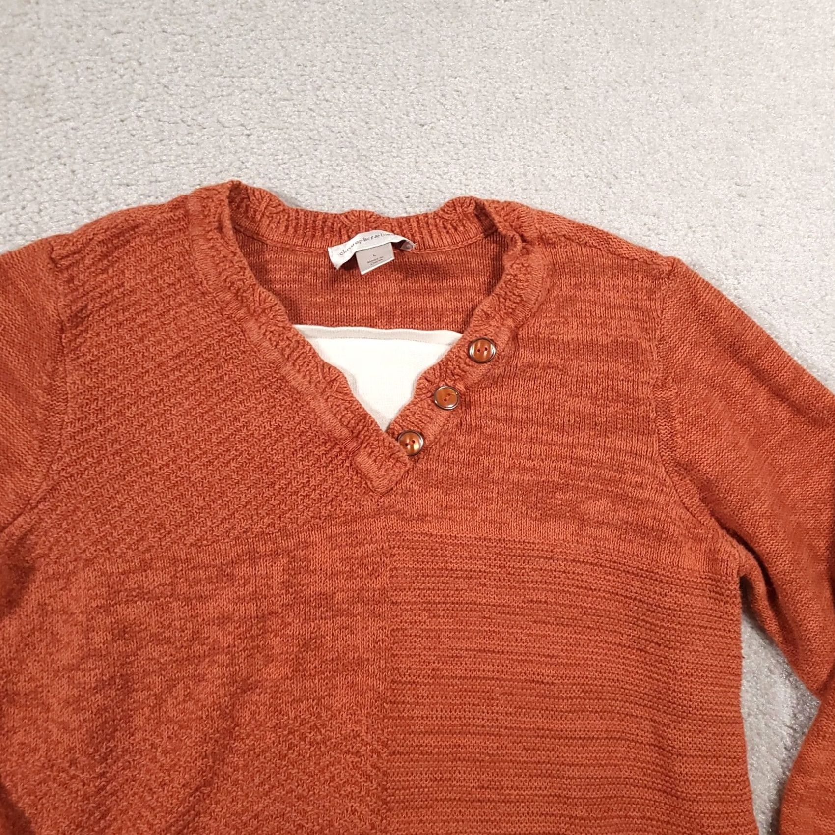 Vintage Christopher & Banks Sweater Women’s Large Orange 3/4 Sleeve V-Neck Knit Size L / US 10 / IT 46 - 3 Thumbnail