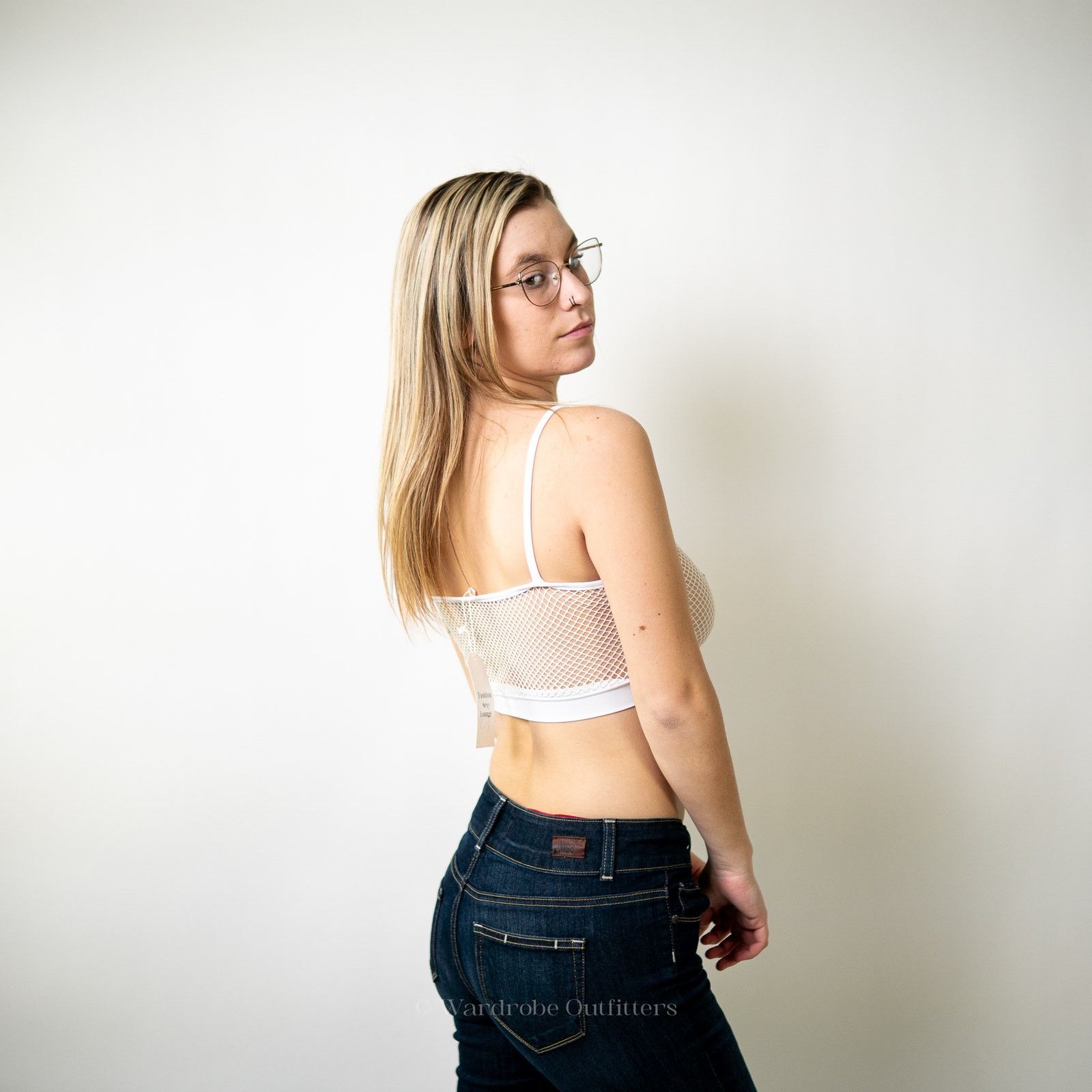 Designer White fishnet crop tank top sheer mesh rave yoga Size M / US 6-8 / IT 42-44 - 4 Thumbnail