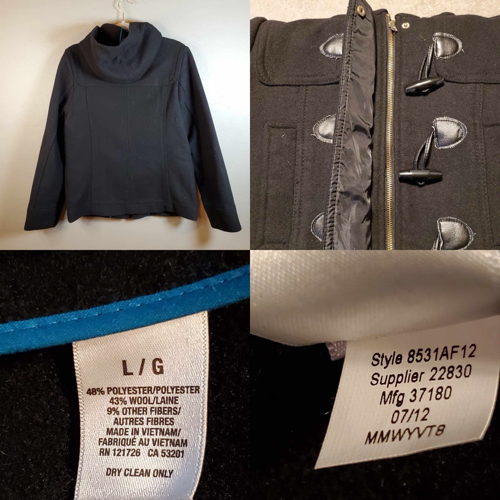 Vintage VINTAGE Aéropostale Jacket Womens Hooded Toggle Clasp Size Large L Black Wool 43% Pea Coat 90s Mens Womens Girls? Size L / US 10 / IT 46 - 8 Thumbnail