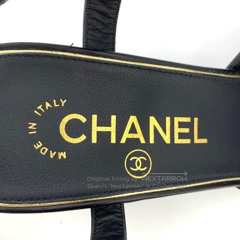 Chanel Chanel Black leather round toe one-string pearl slope heel Size US 7 / IT 37 - 7 Thumbnail