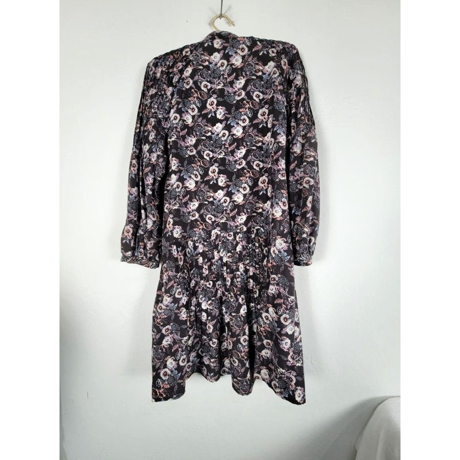 Veronica Beard Veronica Beard Silk Dress Boho Floral Smocked Waist 3/4 Sleeve V-Neck Zip Short Mini Black Size 8 Womens Size M / US 6-8 / IT 42-44 - 2 Thumbnail