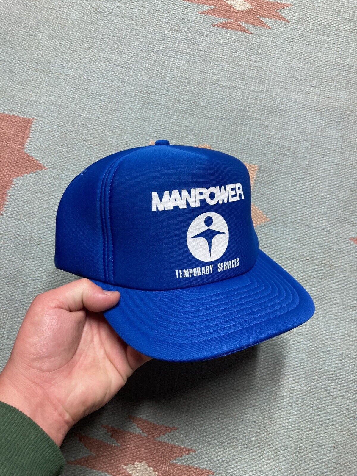 Vintage VTG 80s SnapBack hat Manpower temporary services blue Size ONE SIZE - 1 Thumbnail