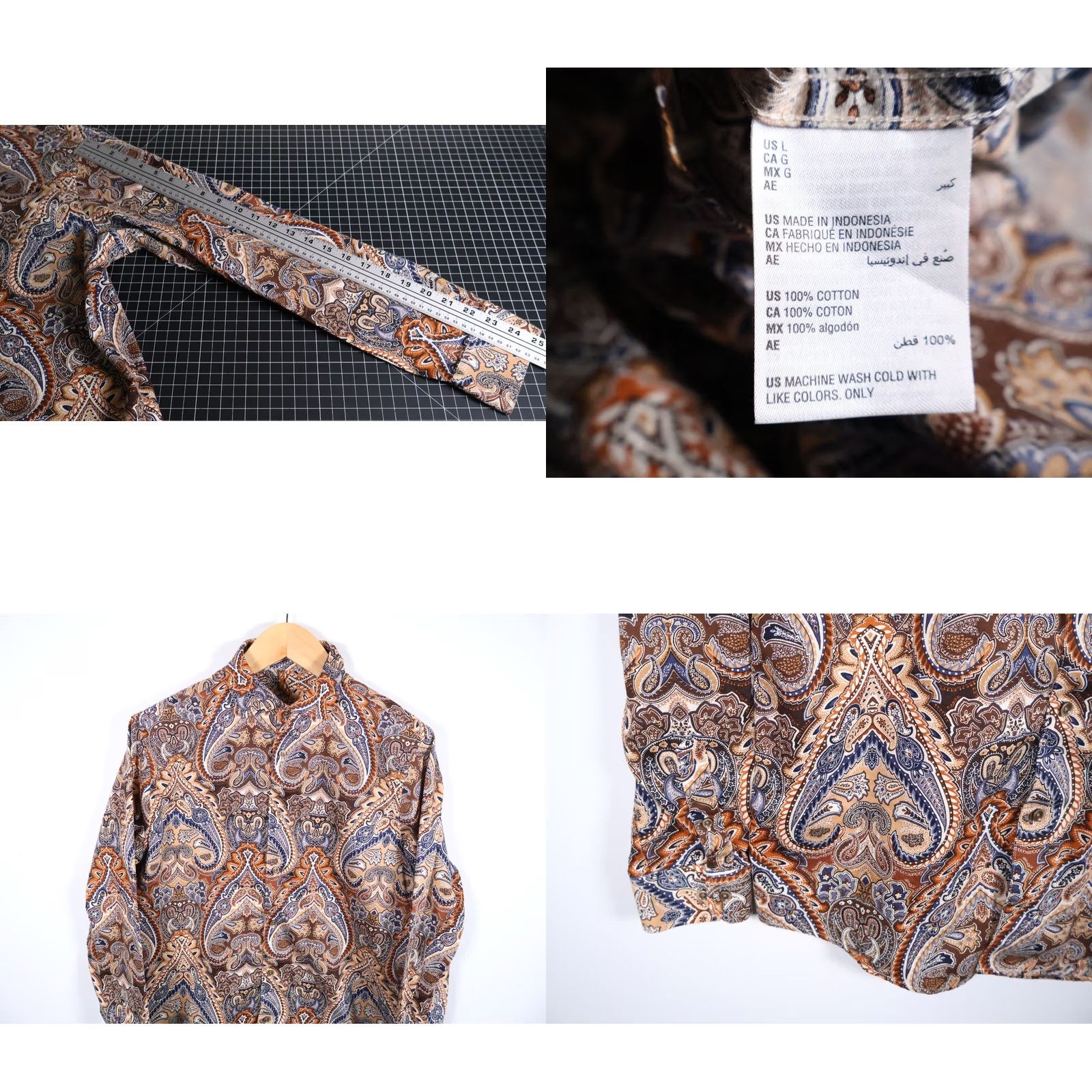 Tasso Elba Tasso Elba Paisley Shirt Men's Large Brown Blue Tapestry Boho Hippie Cotton Size US L / EU 52-54 / 3 - 8 Thumbnail