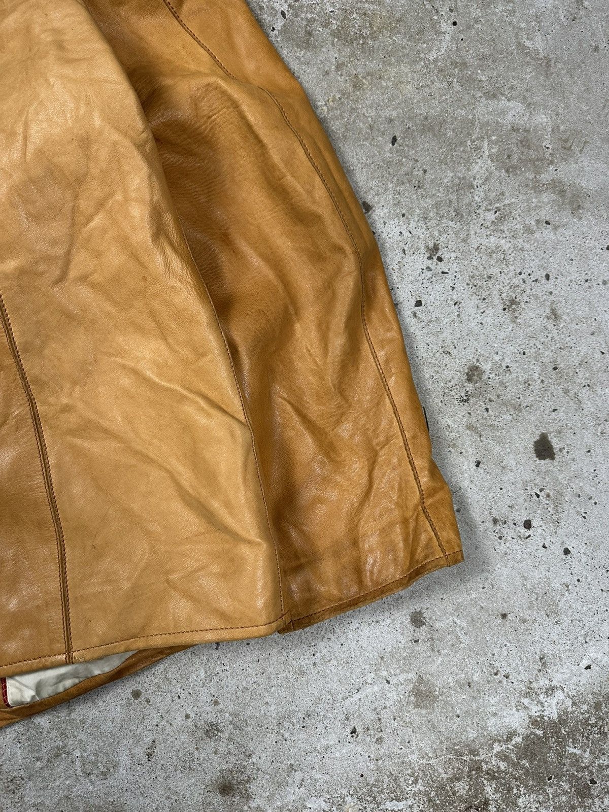 Genuine Leather × Vintage Vintage 90s Distressed Orange Brown Leather Utility Jacket Size US L / EU 52-54 / 3 - 15 Thumbnail