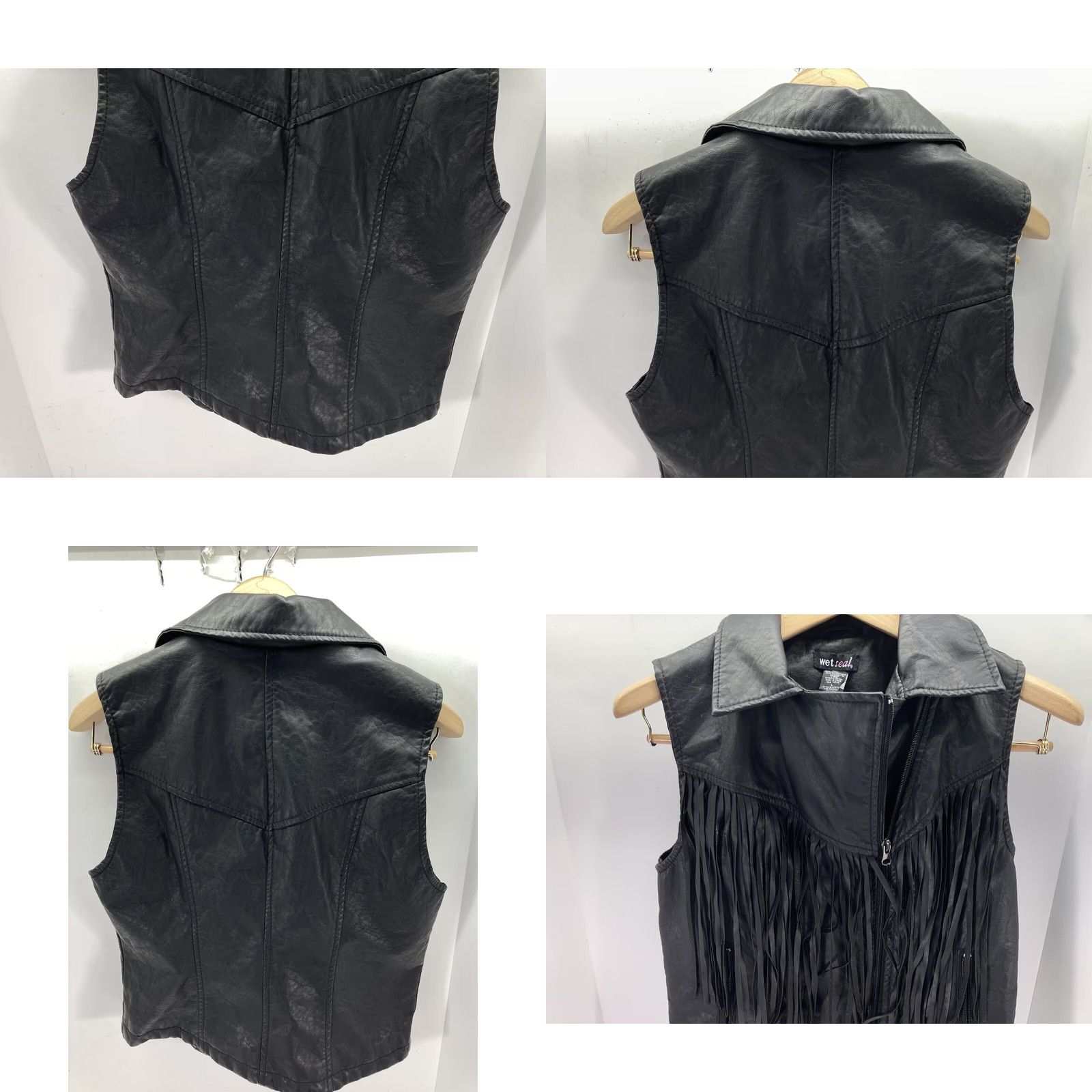 Vintage VINTAGE Wet-seal Vest Women L Black Full Zip Fringe Sleeveless Motorcycle Jacket Style Women's Leather Faux Leather Vest Black Fringe Full Zip L Women Size L / US 10 / IT 46 - 8 Thumbnail