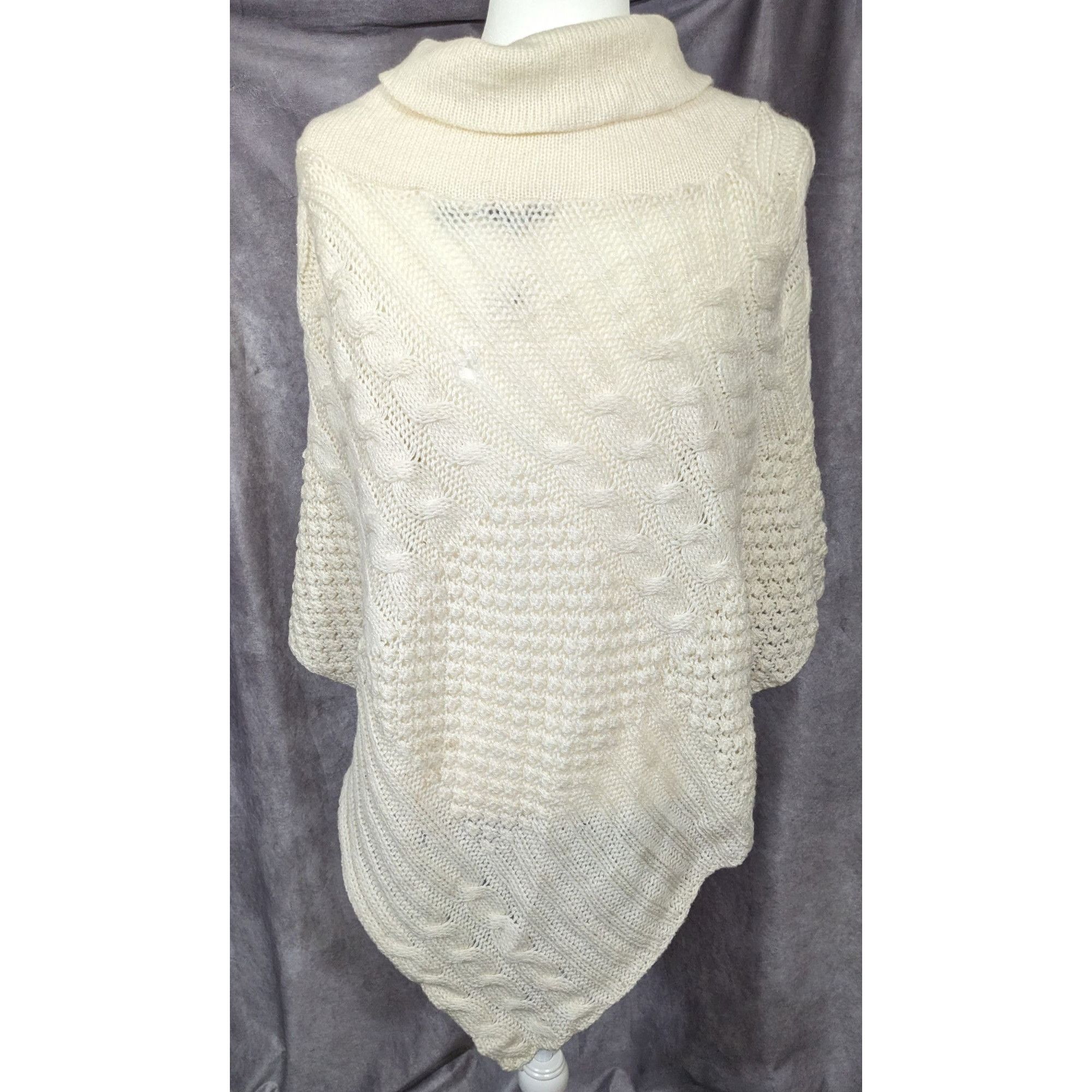 Other Retro Boho Chic Cream Knit Asymmetrical Poncho Size M / US 6-8 / IT 42-44 - 9 Thumbnail