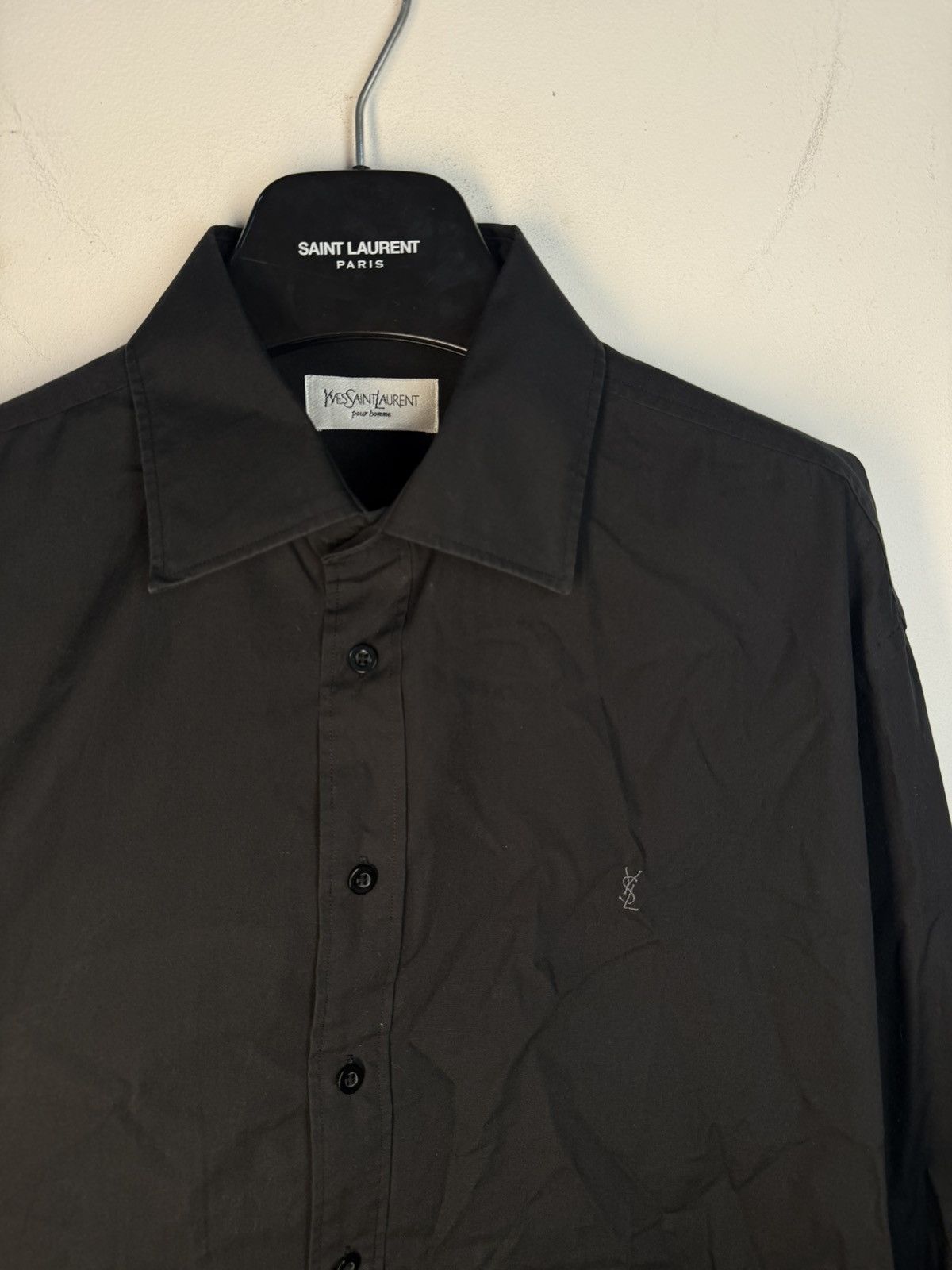 Black YSL Shirt Dress Collar Logo Yves Saint Laurent