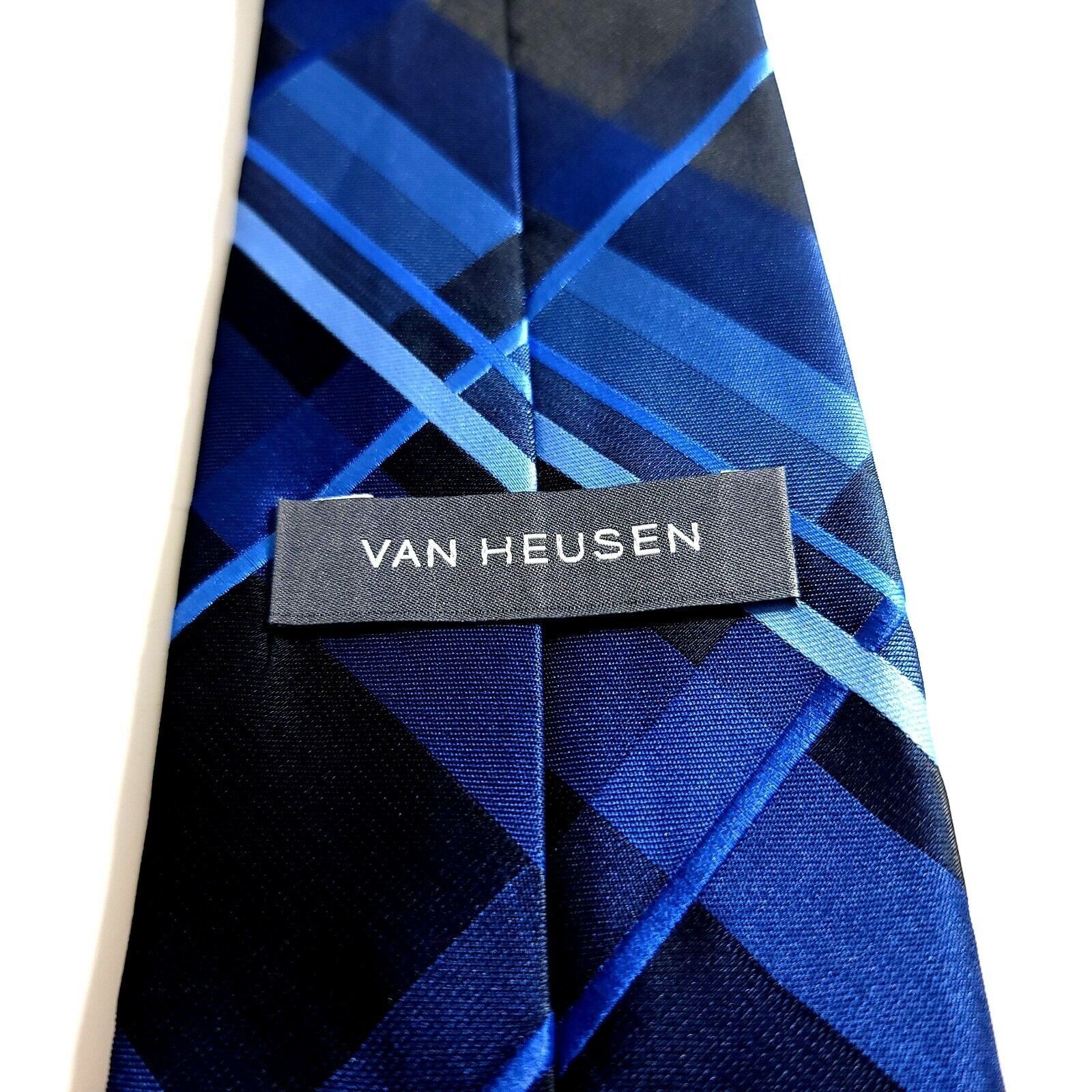 Van Heusen Van Heusen Blue Plaid Polyester Skinny Tie Size ONE SIZE - 3 Thumbnail