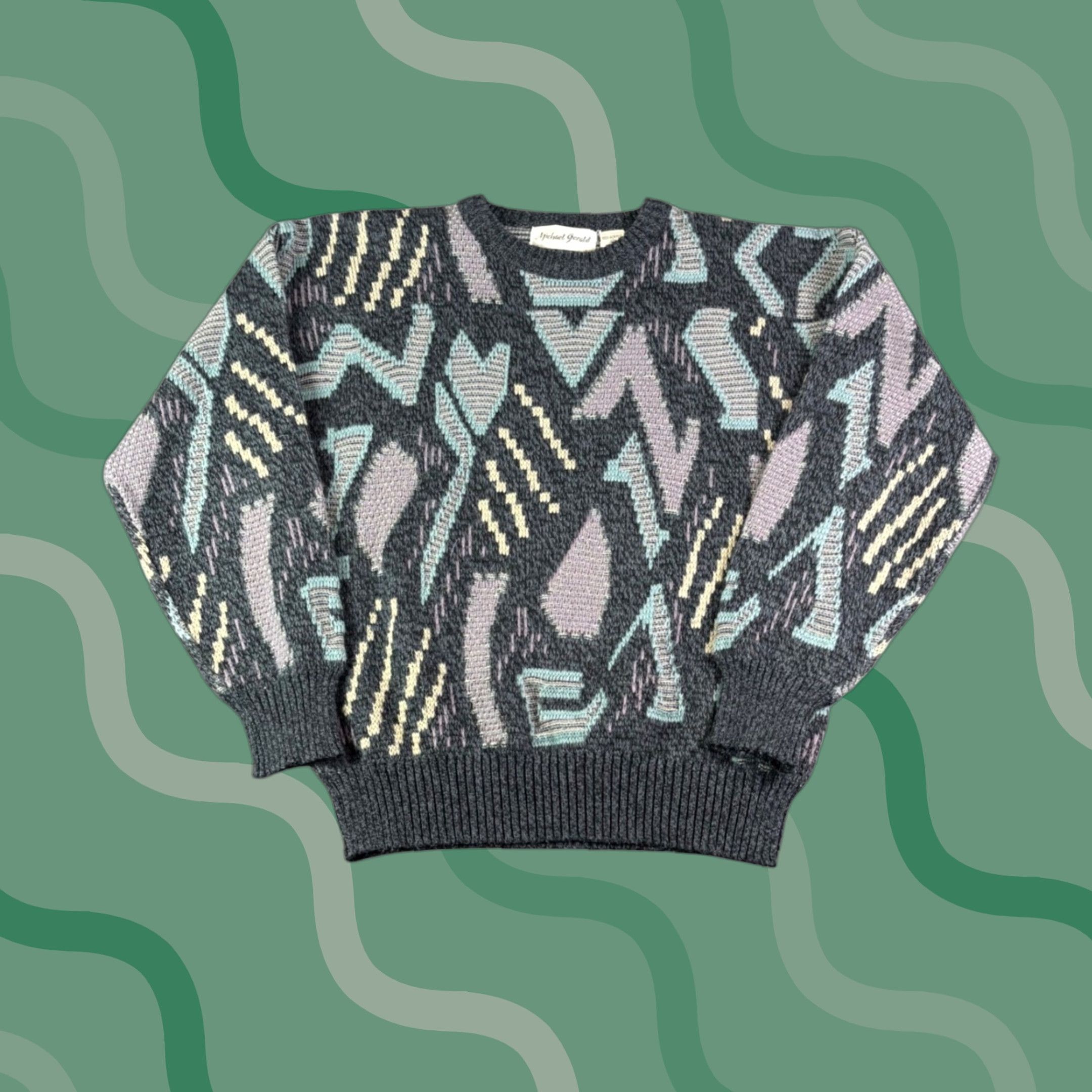 Vintage VINTAGE Michael Gerald Abstract Geometric Pattern Sweater Mens M Gray Crew Neck Knit Pullover Size US M / EU 48-50 / 2 - 1 Thumbnail