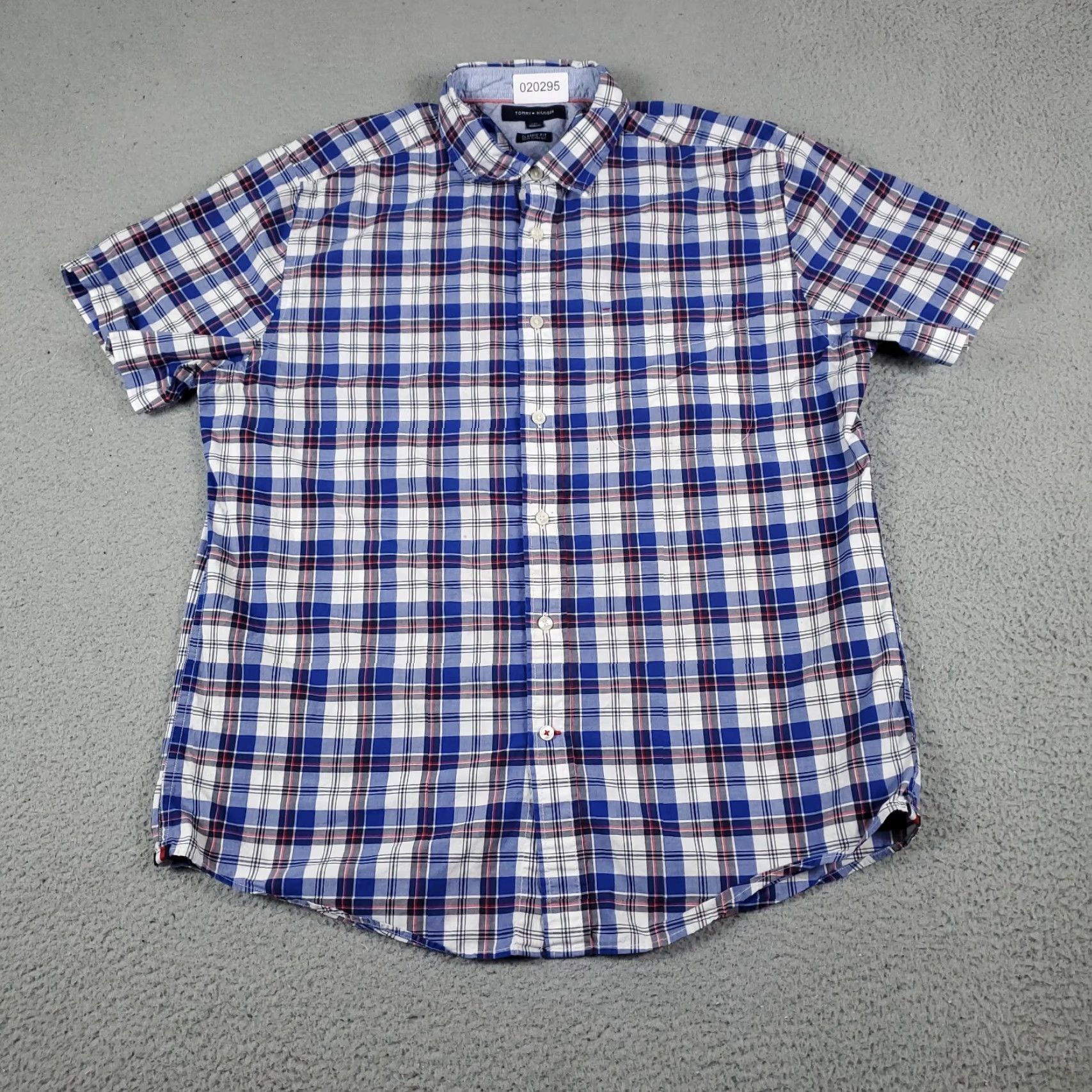 Tommy Hilfiger Tommy Hilfiger Button-Up Shirt Mens Large Blue Plaid Short Sleeve Classic Fit Size US L / EU 52-54 / 3 - 2 Thumbnail