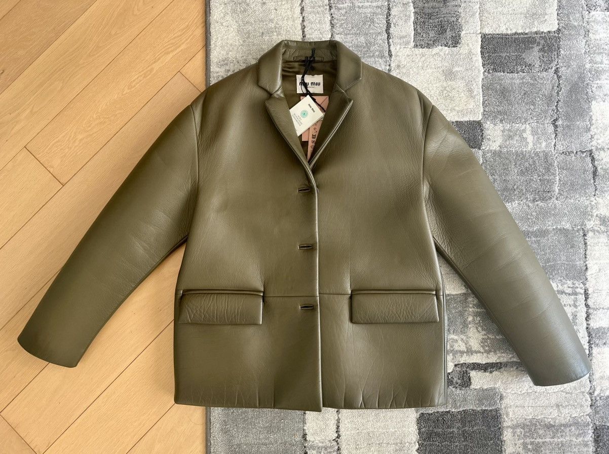 Miu Miu MIU MIU Nappa Leather Jacket in Mossy Green Size US L / EU 52-54 / 3 - 4 Thumbnail