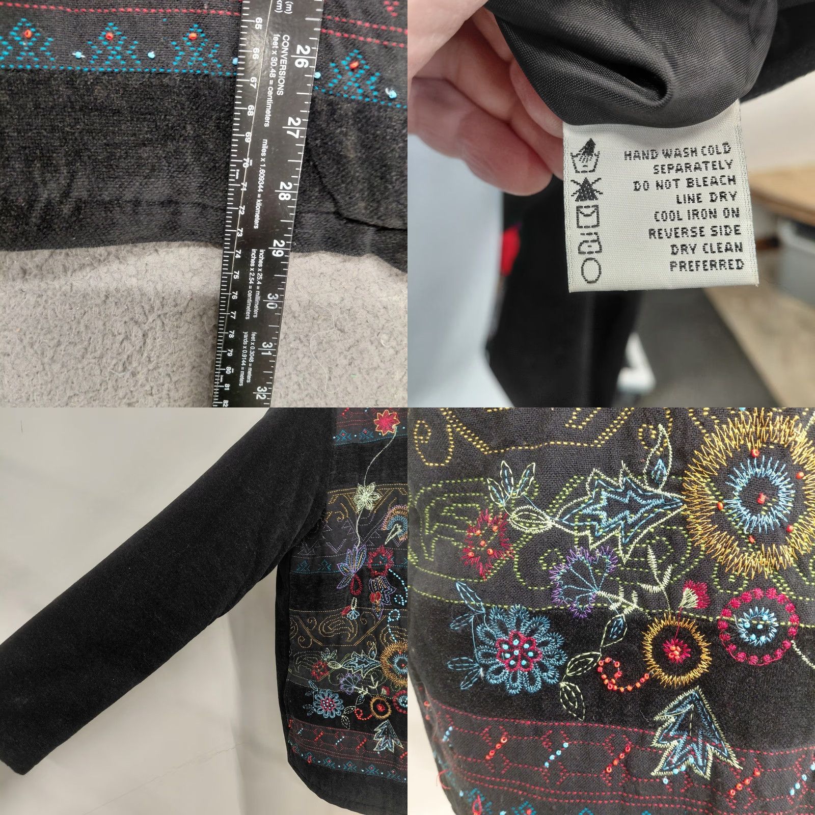 Vintage White Stag Floral Embroidered Jacket Women's L Black Beaded Tapestry 90s Bohemian Size L / US 10 / IT 46 - 9 Thumbnail