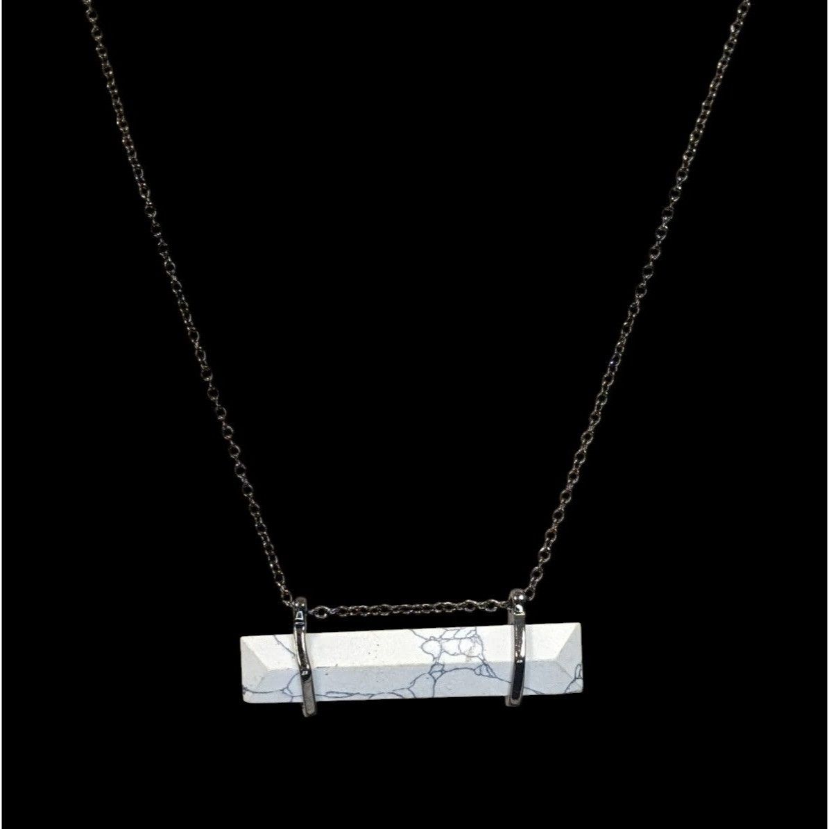 Other Modern Marbled Howlite Bar Pendant Necklace With Gunmetal To Size ONE SIZE - 3 Thumbnail